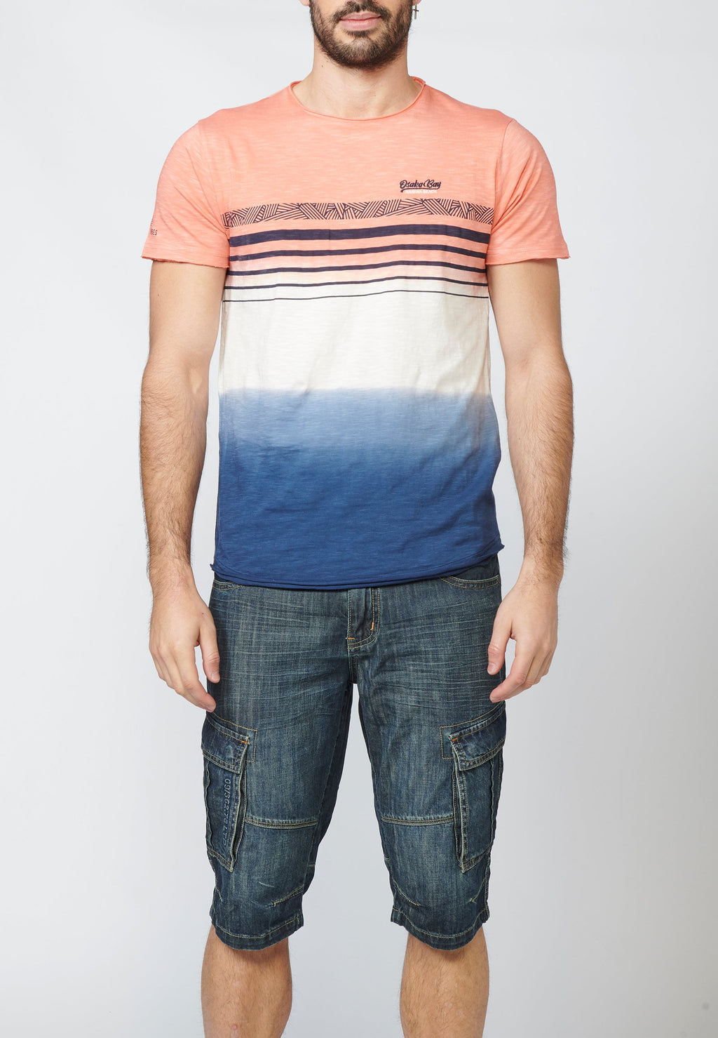 Camiseta Manga Corta Hombre Dip Dye con Rayas en Pecho – Koroshi 2211MC37