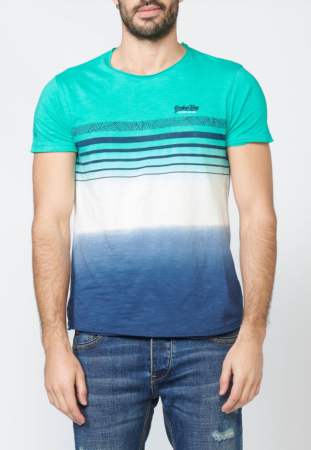 Camiseta Manga Corta Hombre Dip Dye con Rayas en Pecho – Koroshi 2211MC37