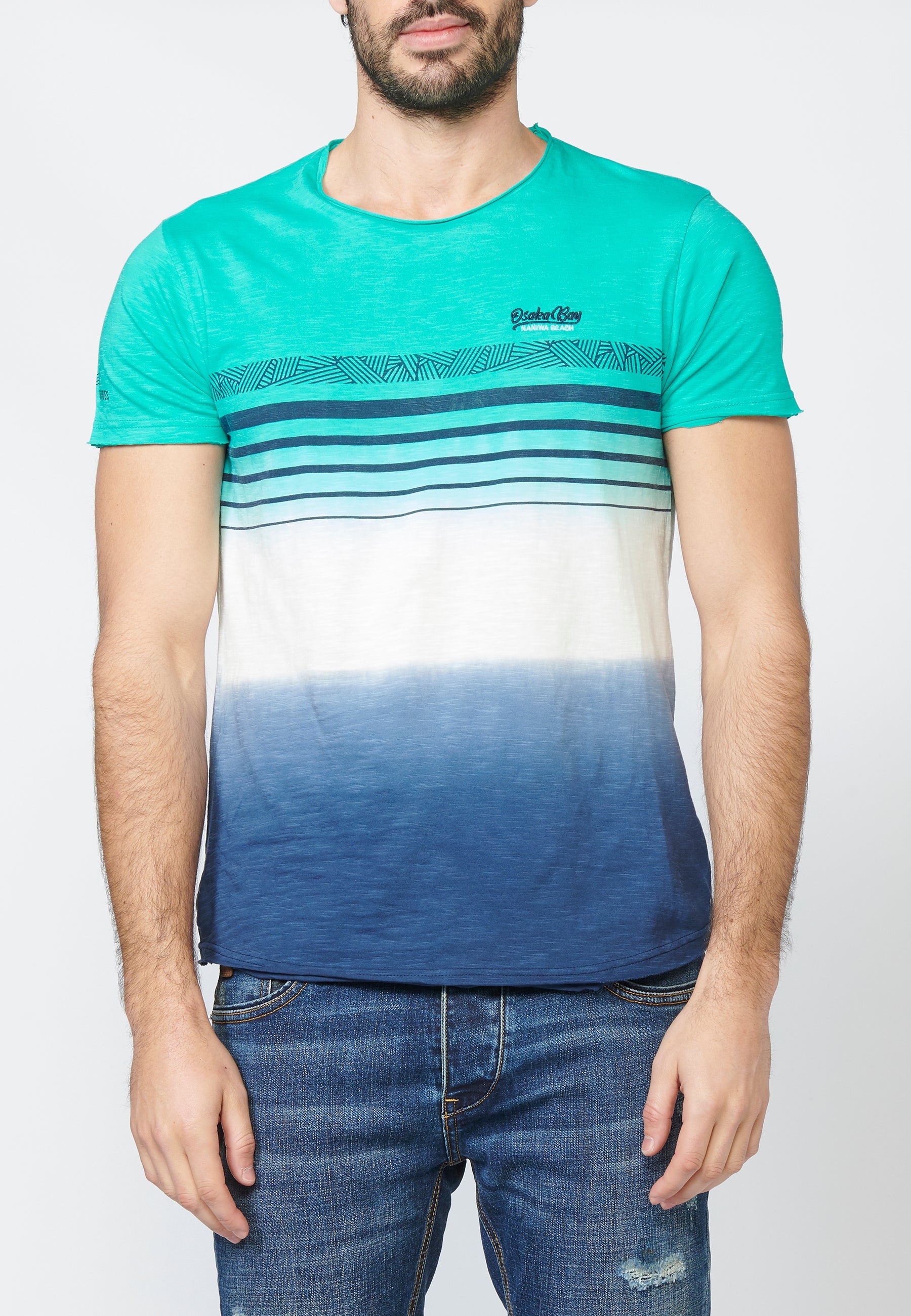 Camiseta Manga Corta Hombre Dip Dye con Rayas en Pecho – Koroshi 2211MC37
