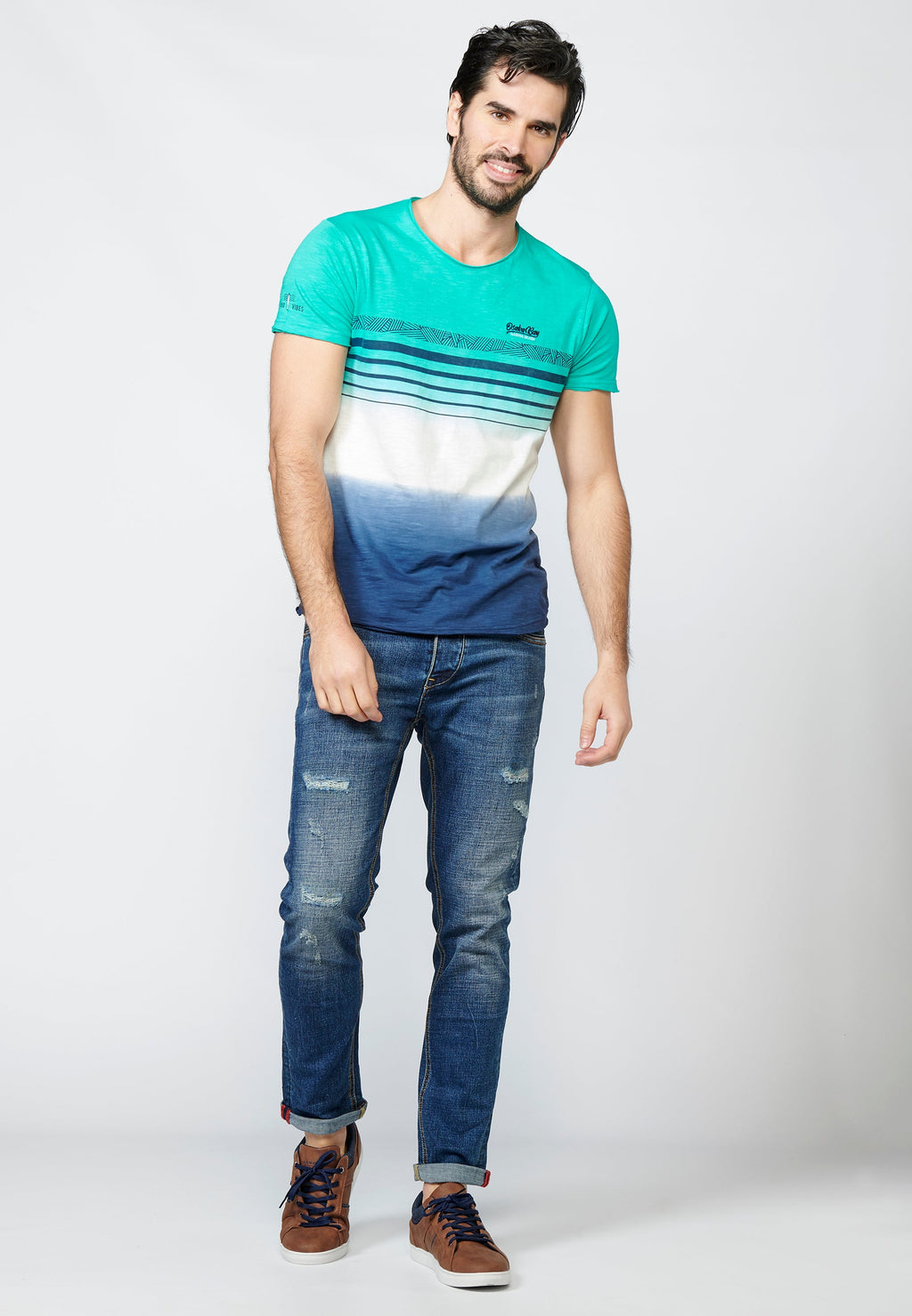 Camiseta Manga Corta Hombre Dip Dye con Rayas en Pecho – Koroshi 2211MC37