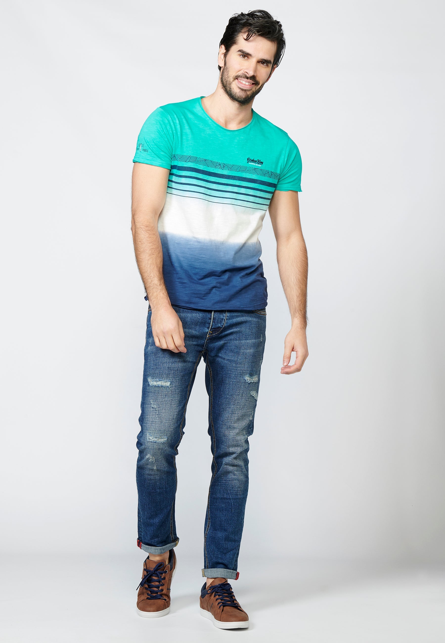 Camiseta Manga Corta Hombre Dip Dye con Rayas en Pecho – Koroshi 2211MC37