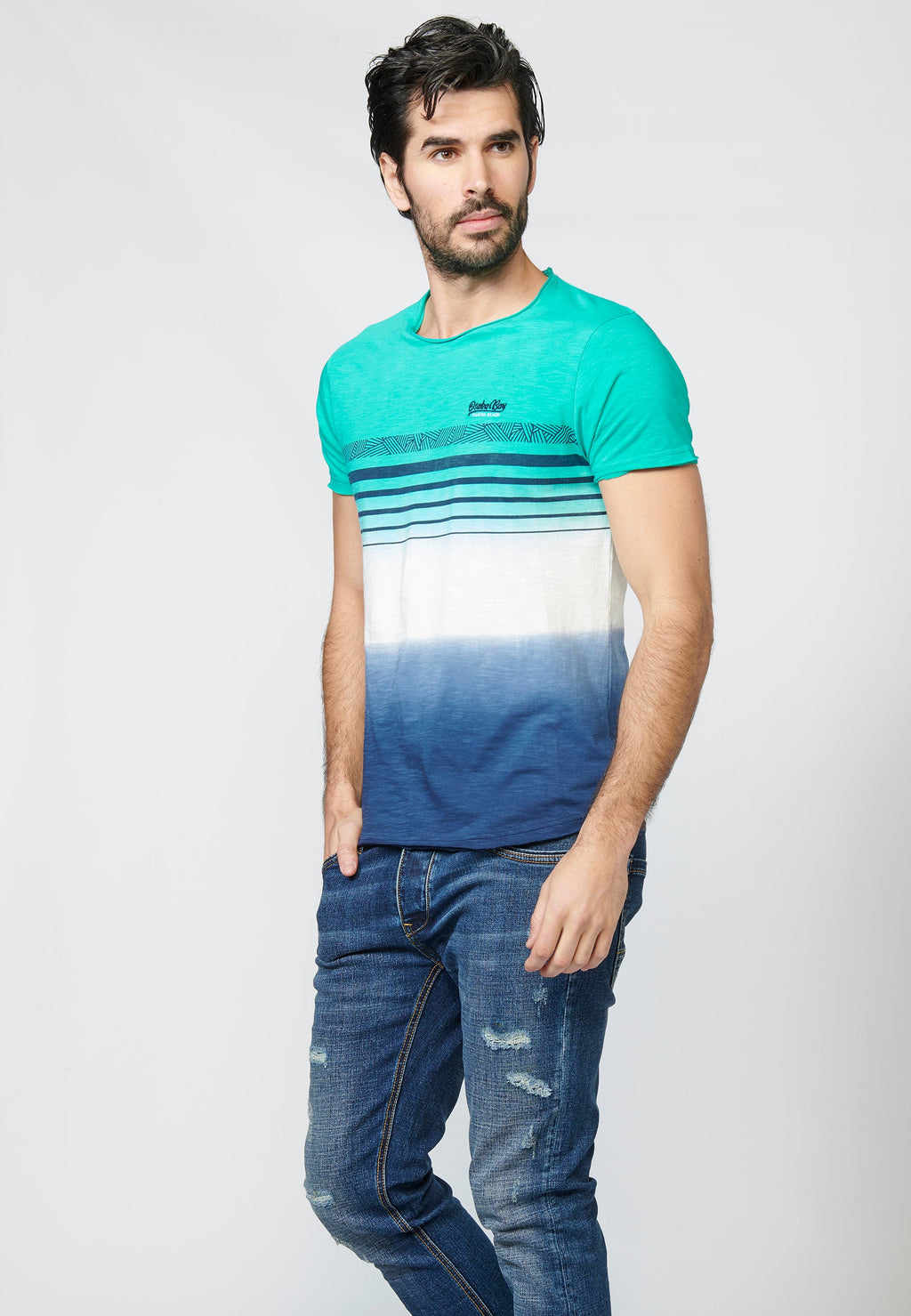 Camiseta Manga Corta Hombre Dip Dye con Rayas en Pecho – Koroshi 2211MC37