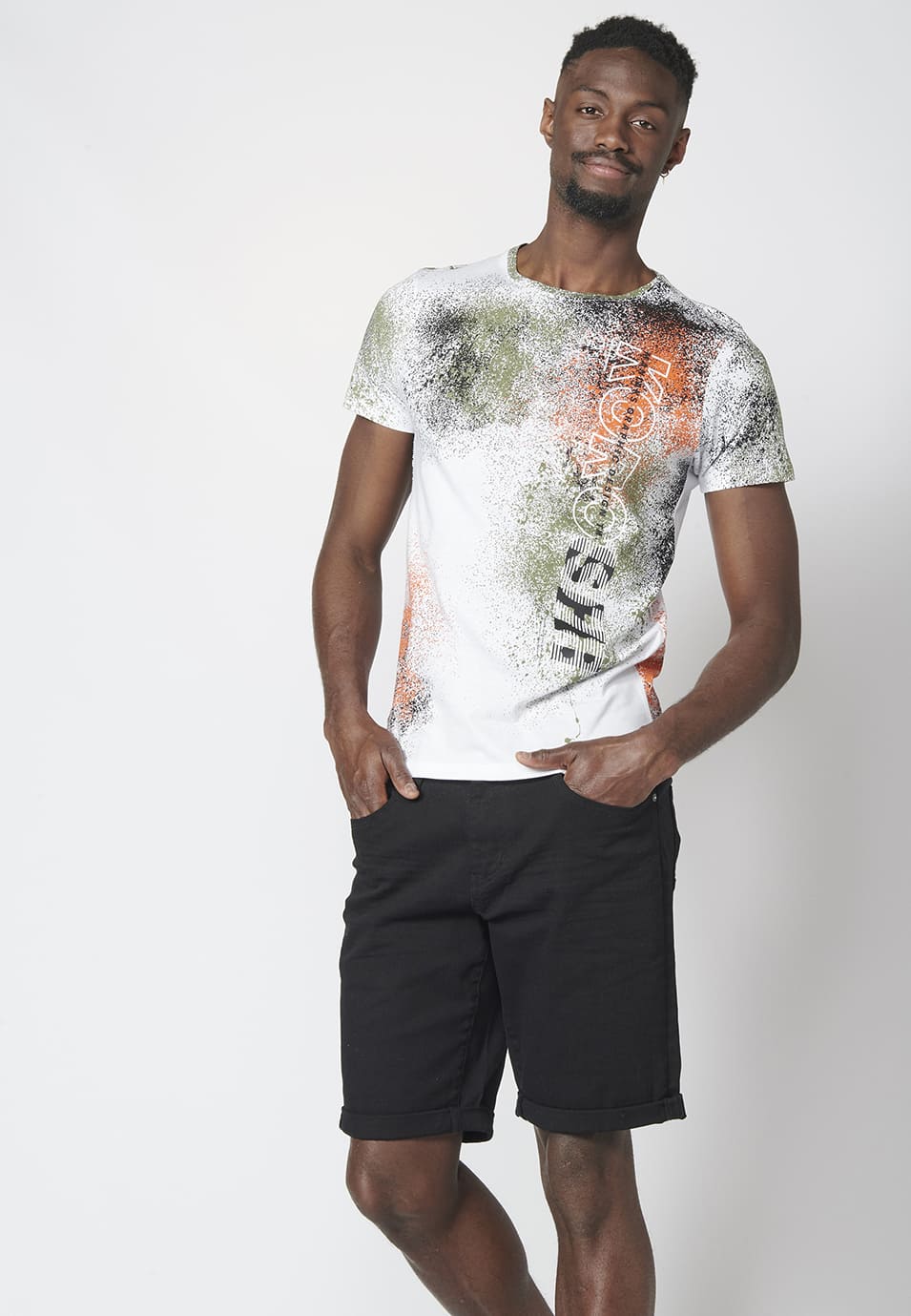 Camiseta Manga Corta Hombre Estampado Salpicaduras – Koroshi 2211MC39