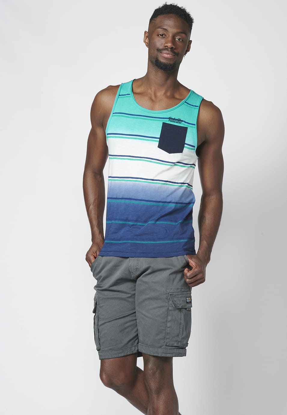 Camiseta de Tirantes Hombre Rayas Degradadas con Bolsillo – Koroshi Multicolor