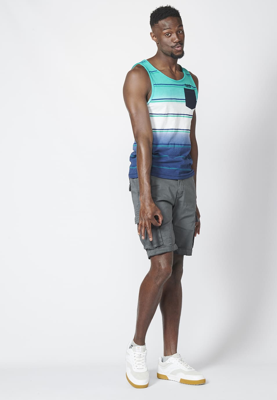 Camiseta de Tirantes Hombre Rayas Degradadas con Bolsillo – Koroshi Multicolor