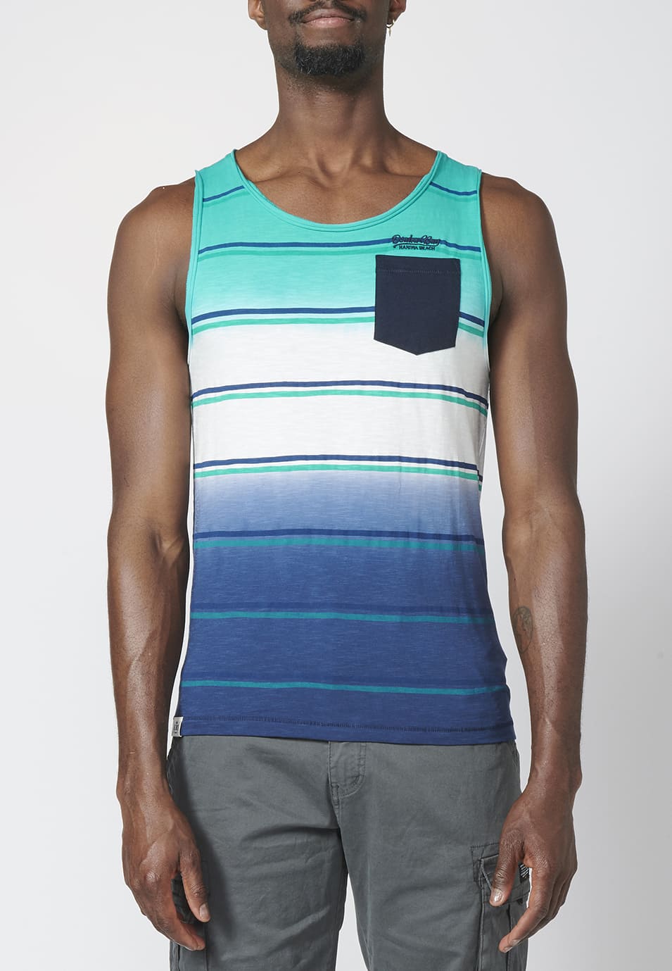 Camiseta de Tirantes Hombre Rayas Degradadas con Bolsillo – Koroshi Multicolor