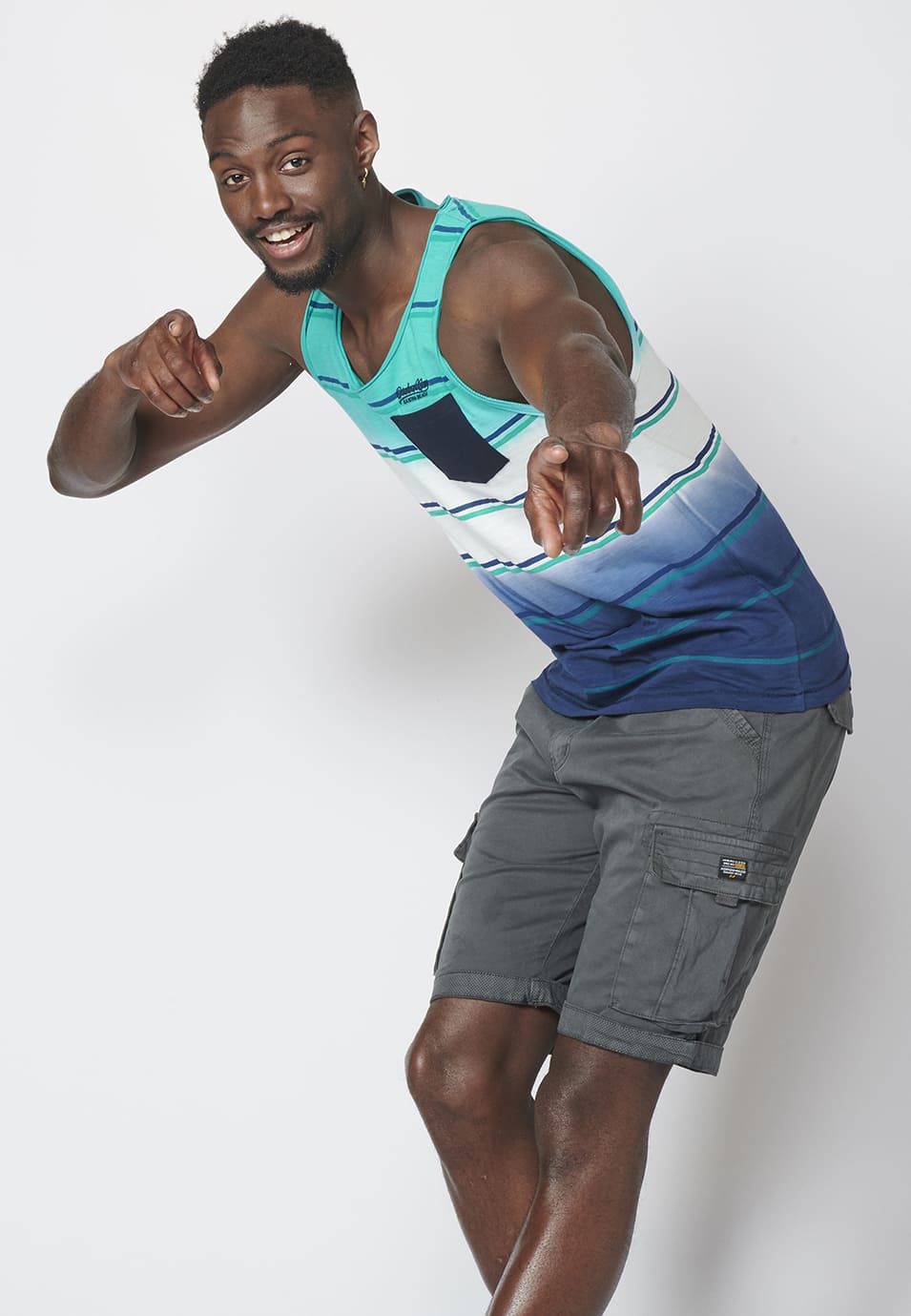 Camiseta de Tirantes Hombre Rayas Degradadas con Bolsillo – Koroshi Multicolor