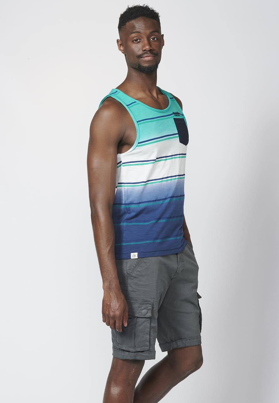 Camiseta de Tirantes Hombre Rayas Degradadas con Bolsillo – Koroshi Multicolor