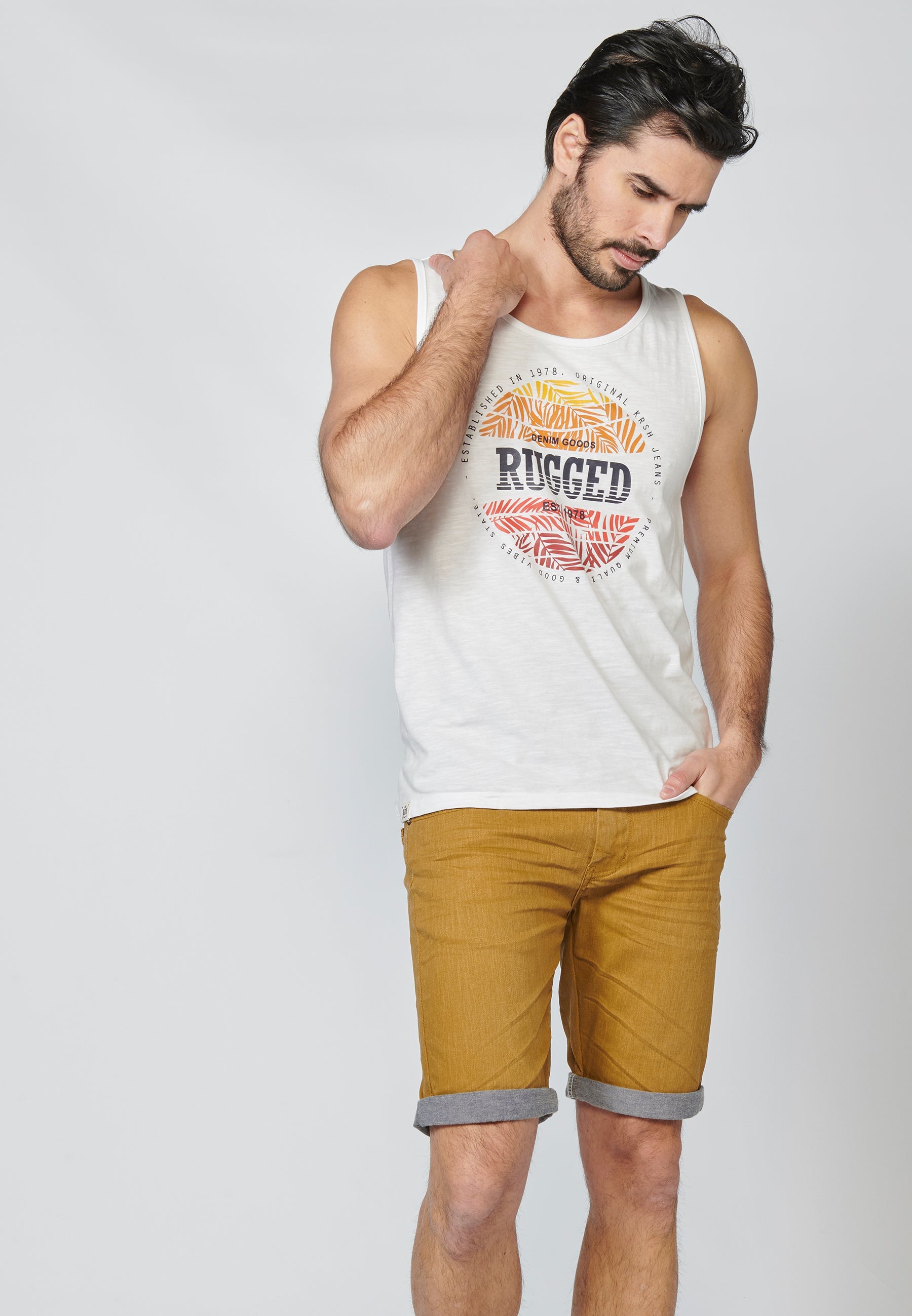 Camiseta de Tirantes Hombre Estampado Surfero Delantero – Koroshi 2211MS19