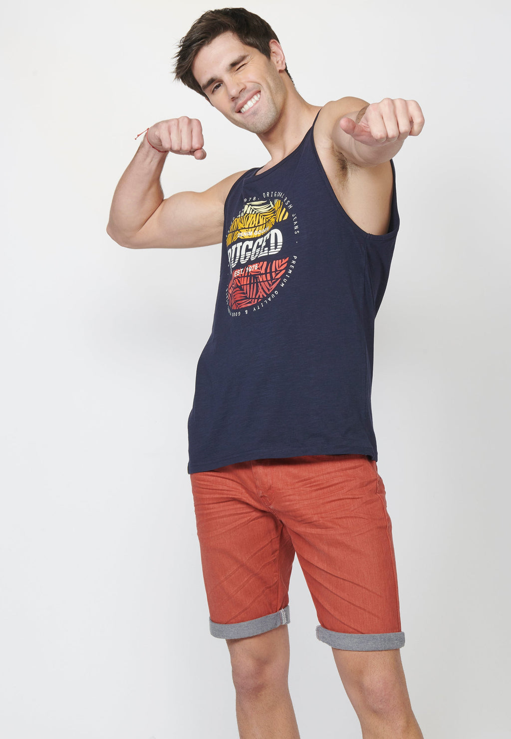 Camiseta de Tirantes Hombre Estampado Surfero Delantero – Koroshi 2211MS19