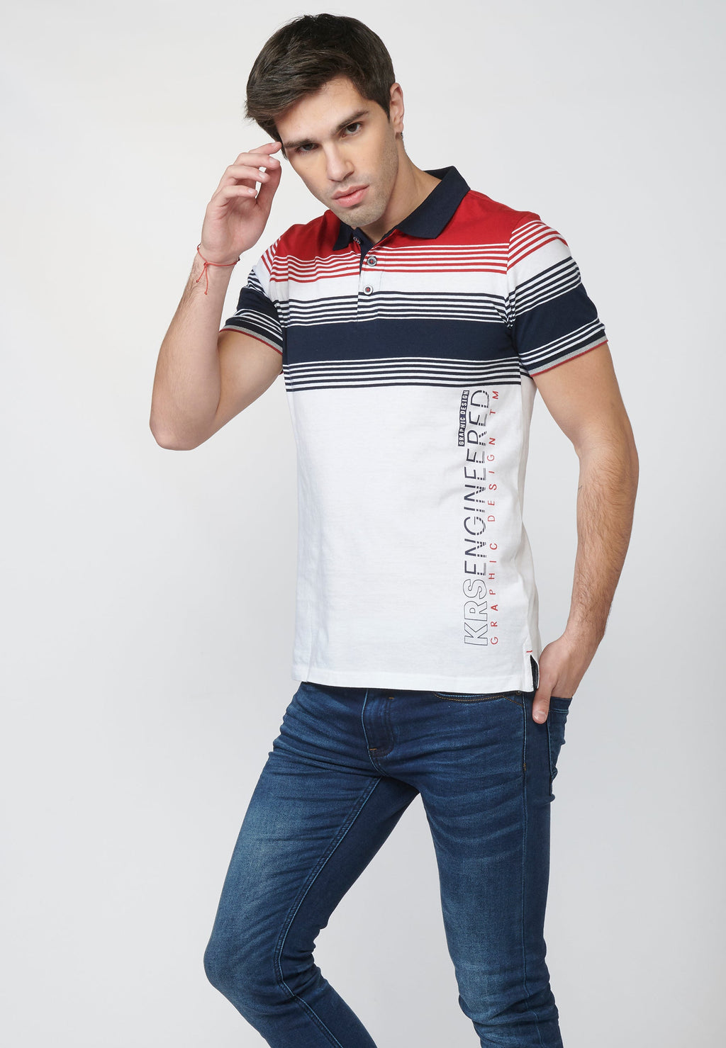 Polo Hombre Manga Corta Rayas y Estampado Delantero – Koroshi 2211PC07
