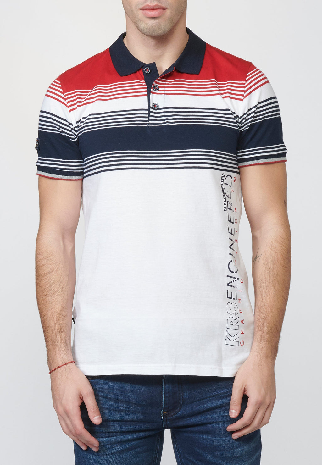 Polo Hombre Manga Corta Rayas y Estampado Delantero – Koroshi 2211PC07