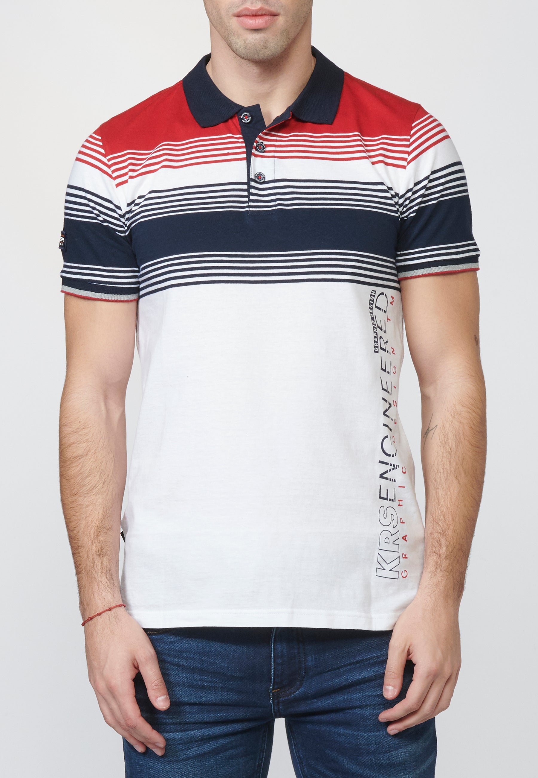 Polo Hombre Manga Corta Rayas y Estampado Delantero – Koroshi 2211PC07