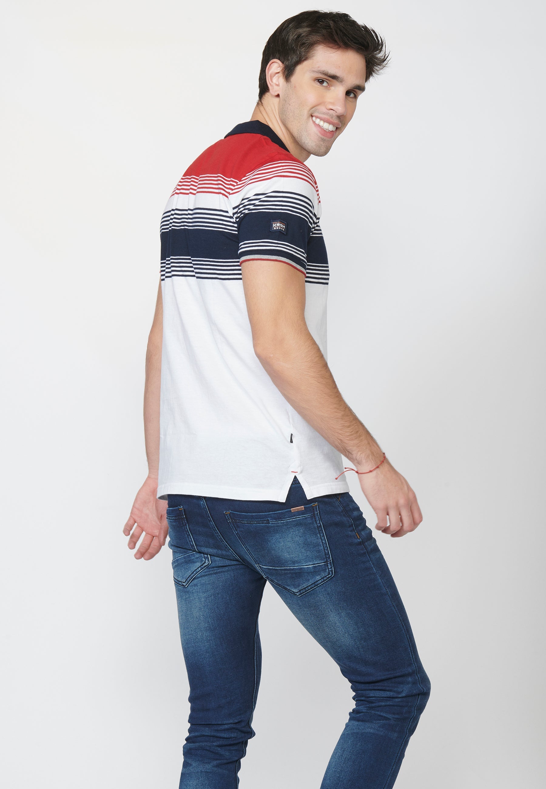 Polo Hombre Manga Corta Rayas y Estampado Delantero – Koroshi 2211PC07