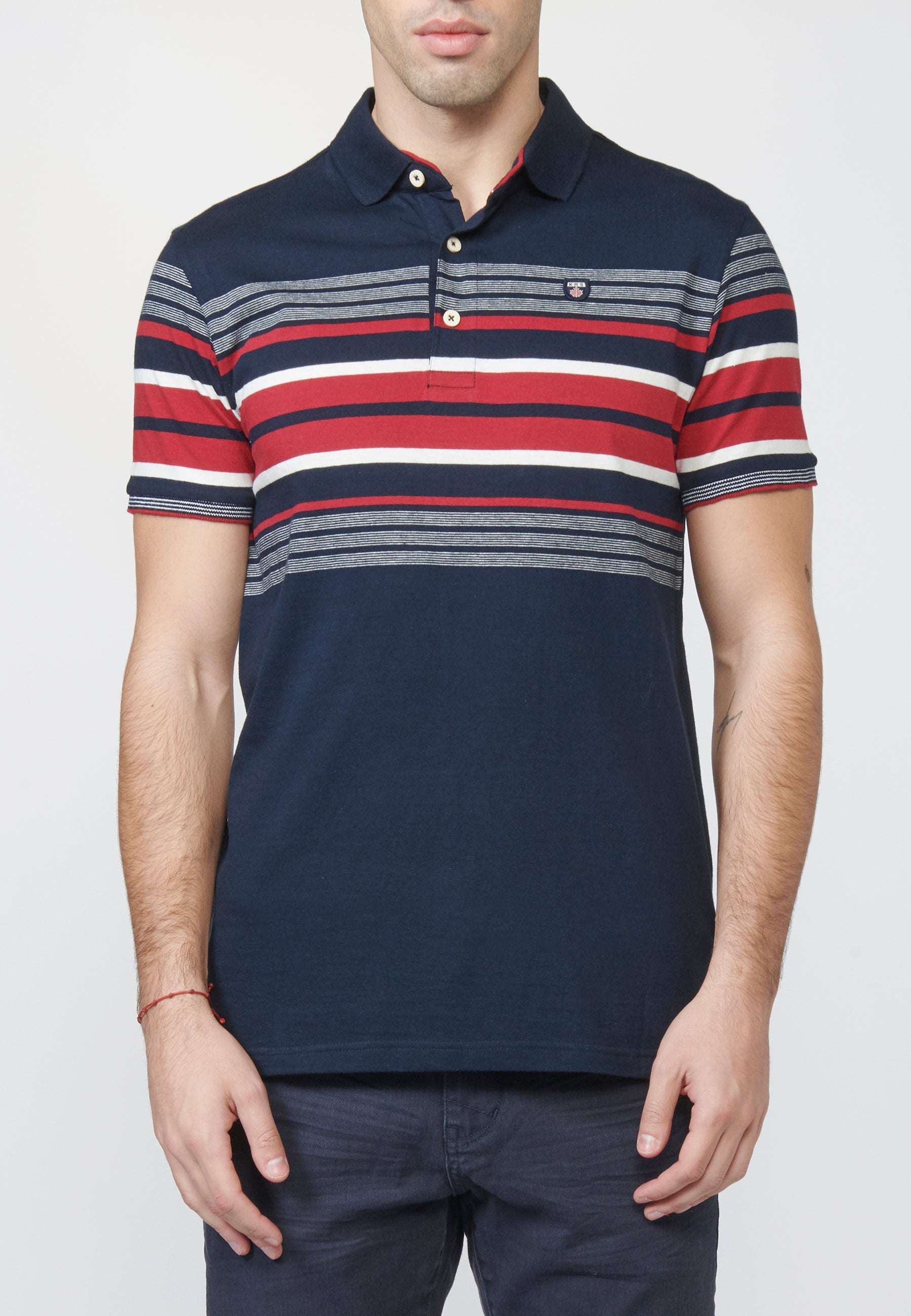 Polo Hombre Manga Corta Rayas en Pecho 100% Algodón – Koroshi Azul Marino