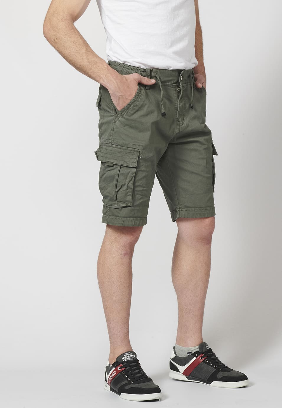 Bermuda Cargo Hombre 7 Bolsillos Cintura Elástica – Koroshi 2211PS12