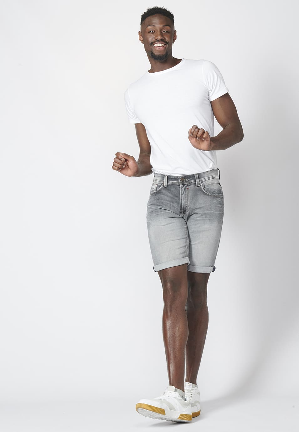 Bermuda Hombre Knit Denim Efecto Gastado – Koroshi Gris