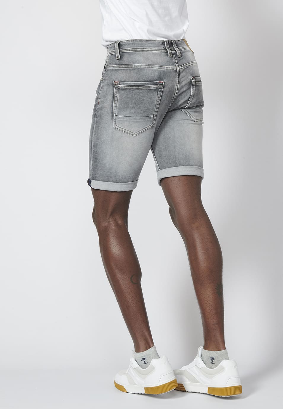 Bermuda Hombre Knit Denim Efecto Gastado – Koroshi Gris