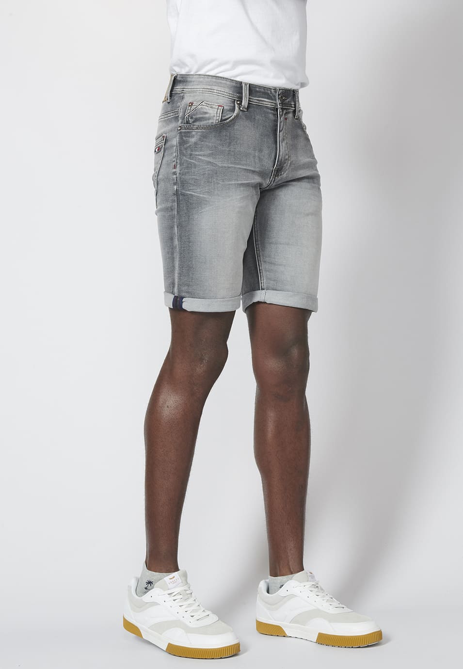 Bermuda Hombre Knit Denim Efecto Gastado – Koroshi Gris