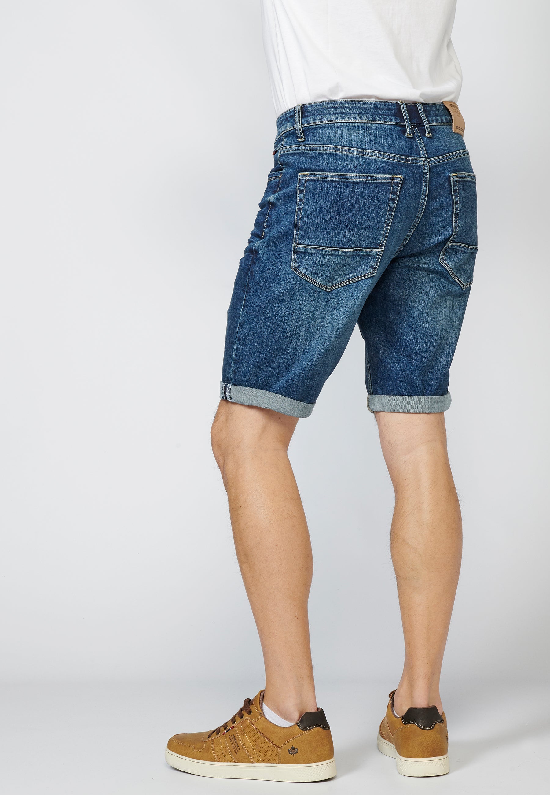 Pantalón Corto Knit Denim Regular Efecto Gastado Hombre Azul Medio – Koroshi