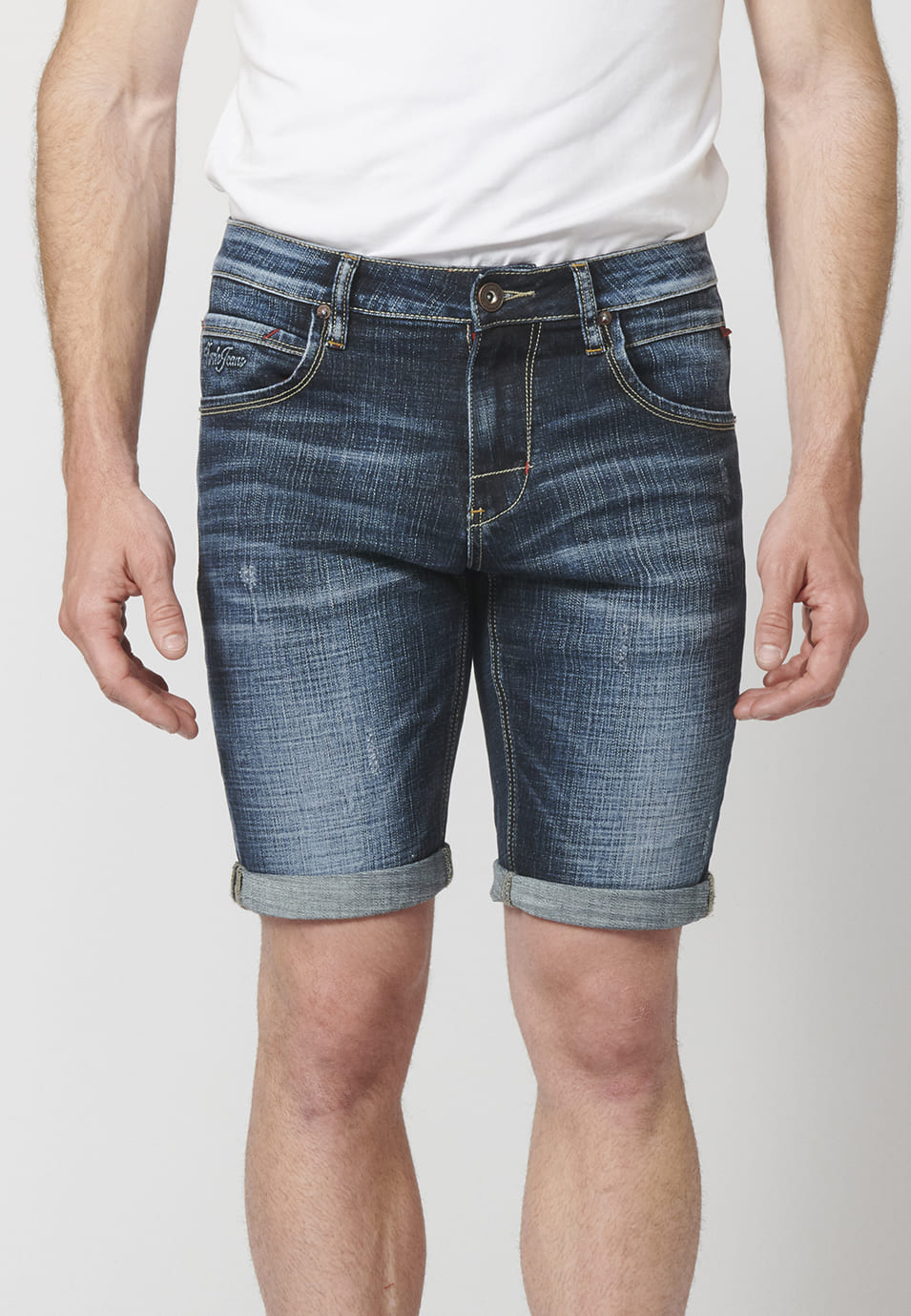 Bermuda Hombre Denim Regular Efecto Gastado – Koroshi Azul Oscuro