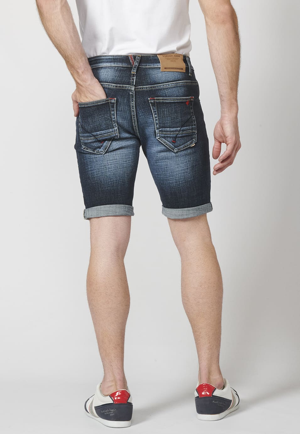 Bermuda Hombre Denim Regular Efecto Gastado – Koroshi Azul Oscuro