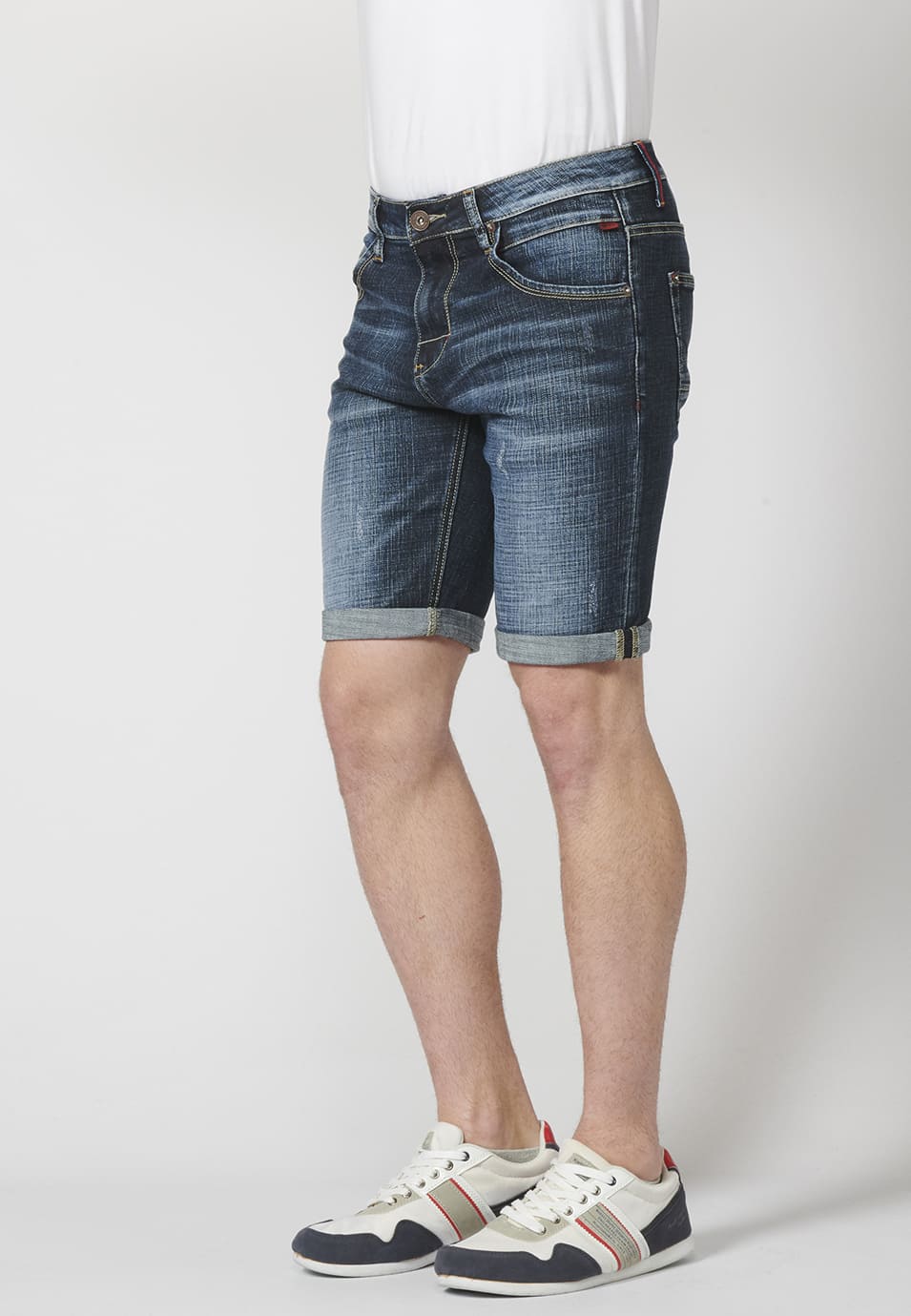 Bermuda Hombre Denim Regular Efecto Gastado – Koroshi Azul Oscuro