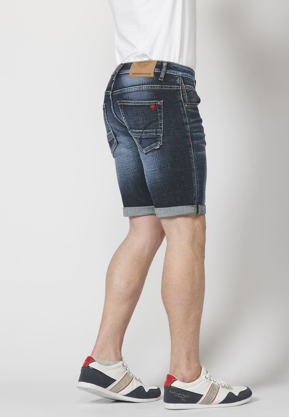 Bermuda Hombre Denim Regular Efecto Gastado – Koroshi Azul Oscuro