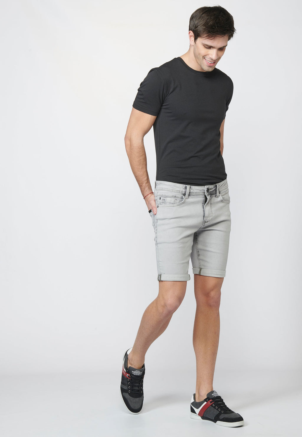 Pantalón Corto Denim Slim Fit con Efecto Desgastado Hombre Gris – Koroshi