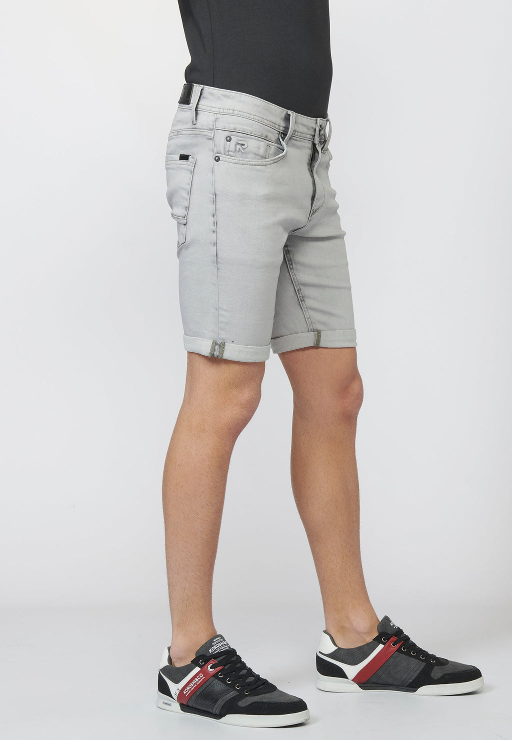Pantalón Corto Denim Slim Fit con Efecto Desgastado Hombre Gris – Koroshi