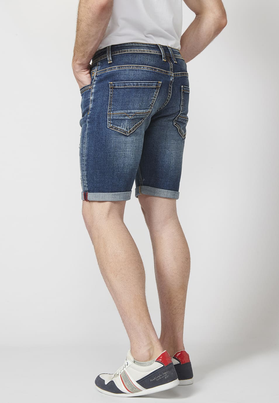 Pantalón Corto Denim Azul Medio Slim Fit Desgastado Cerillero Camuflaje Hombre – KOROSHI
