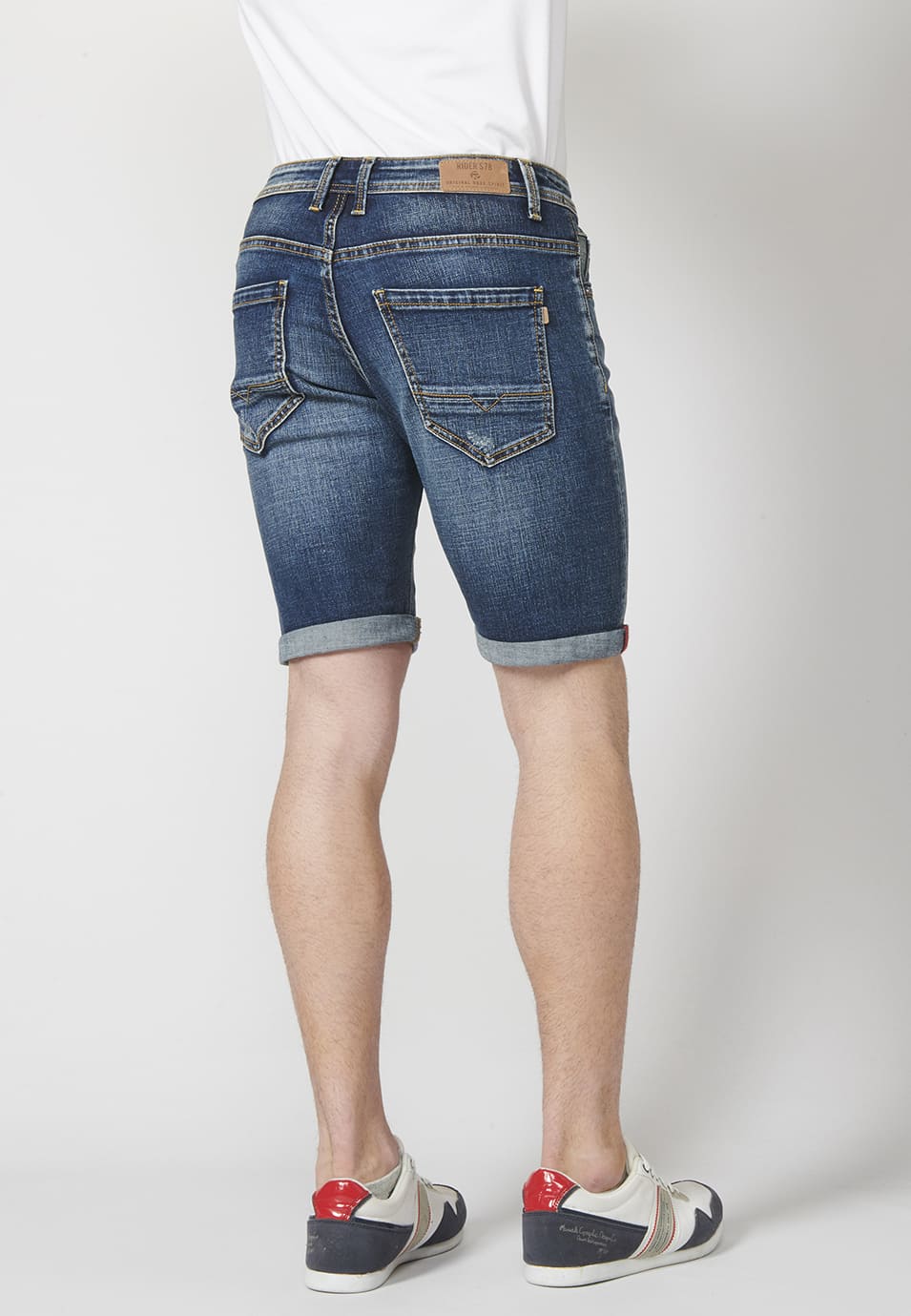 Pantalón Corto Denim Azul Medio Slim Fit Desgastado Cerillero Camuflaje Hombre – KOROSHI