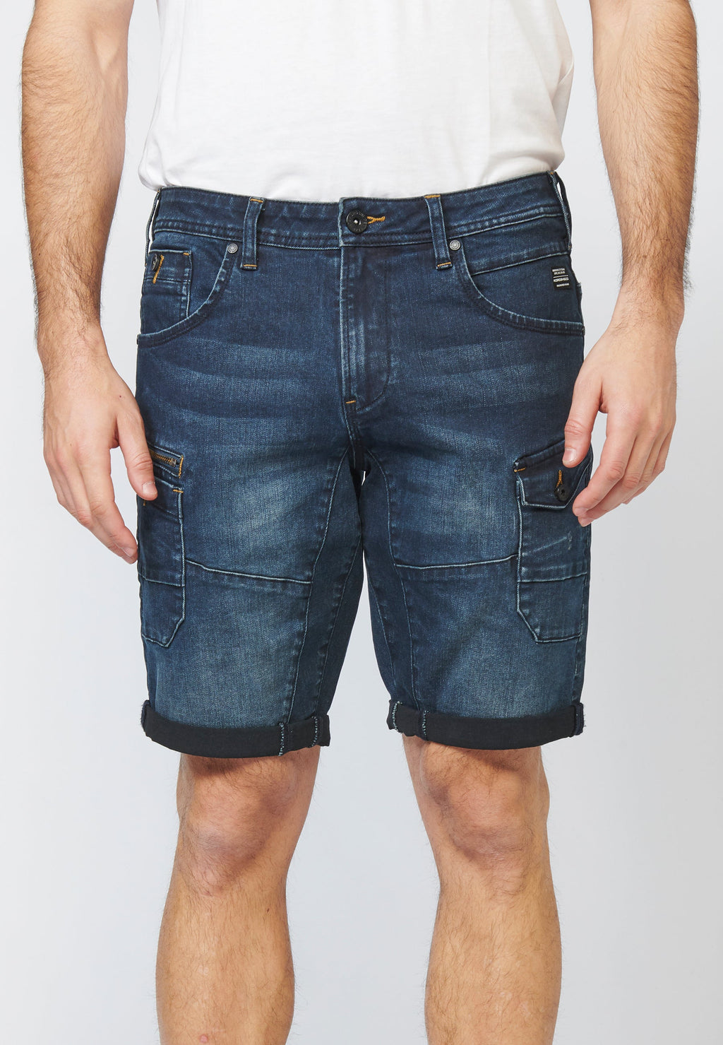 Bermuda Hombre Cargo Denim Desgastada – Koroshi Azul Oscuro