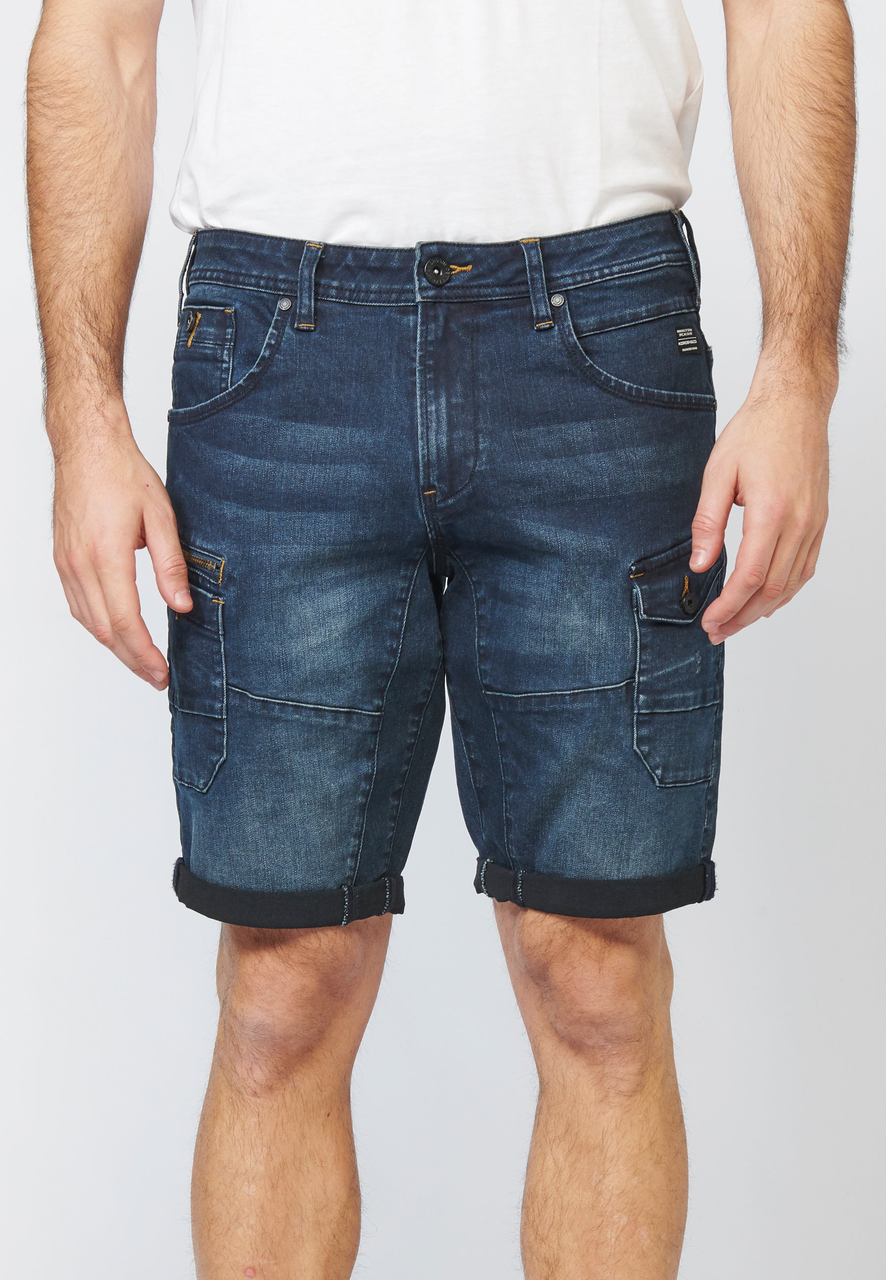 Bermuda Hombre Cargo Denim Desgastada – Koroshi Azul Oscuro