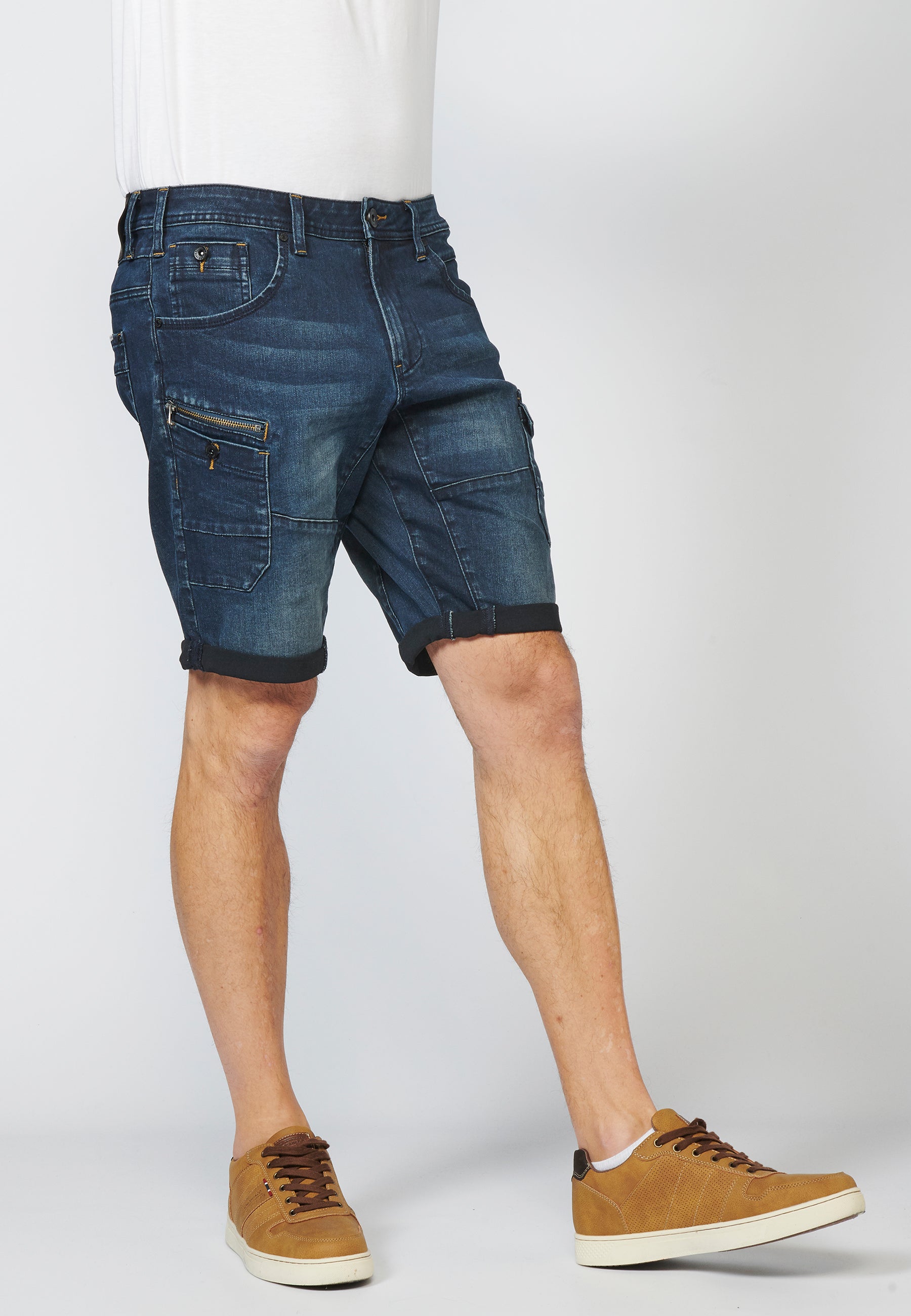 Bermuda Hombre Cargo Denim Desgastada – Koroshi Azul Oscuro
