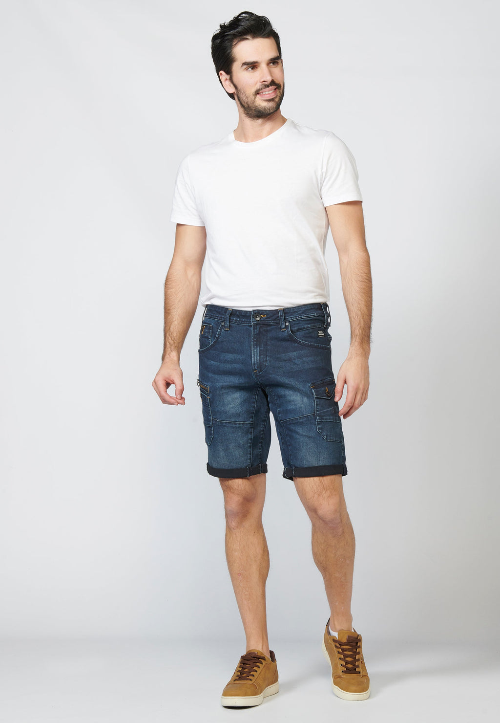Bermuda Hombre Cargo Denim Desgastada – Koroshi Azul Oscuro