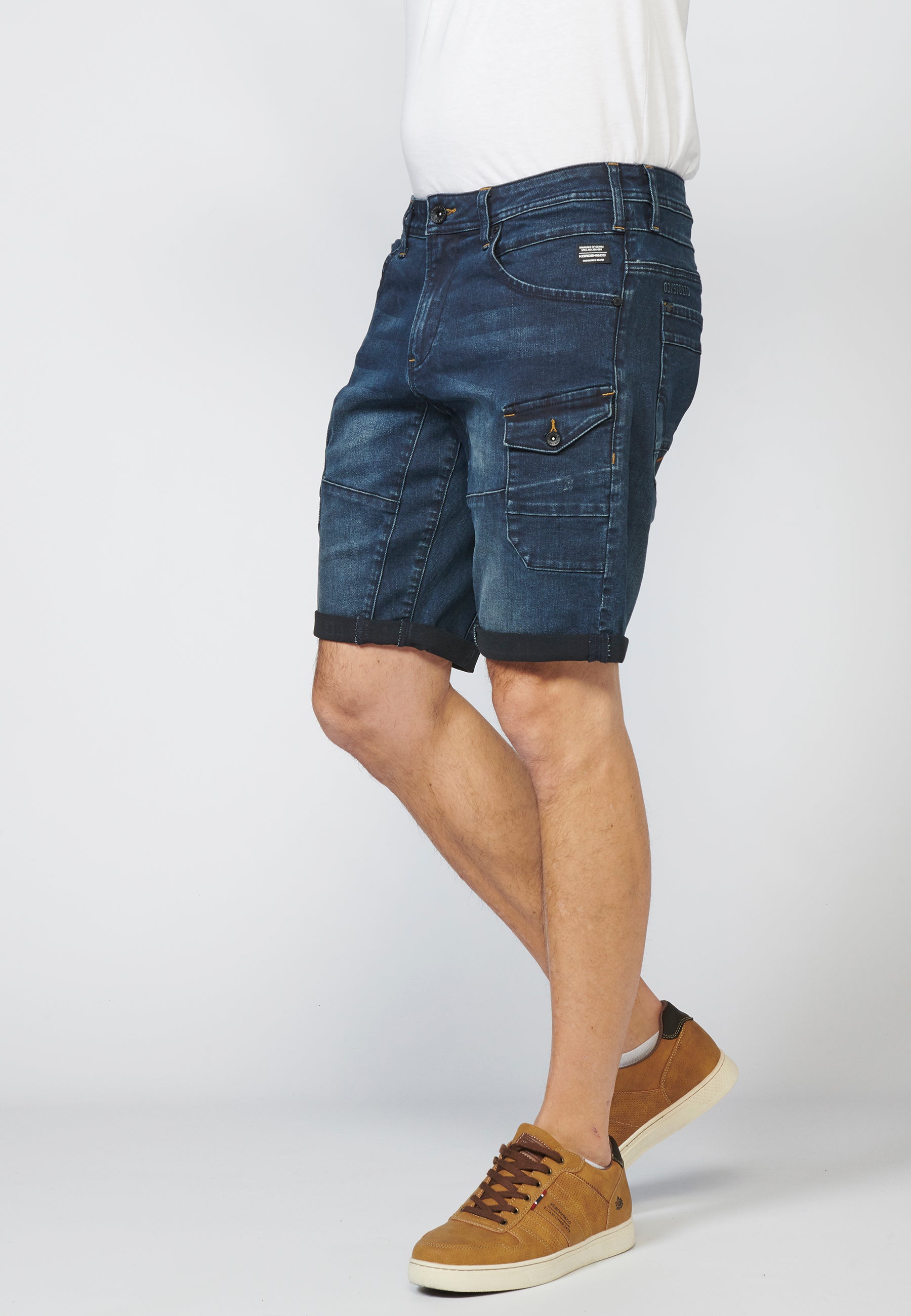 Bermuda Hombre Cargo Denim Desgastada – Koroshi Azul Oscuro