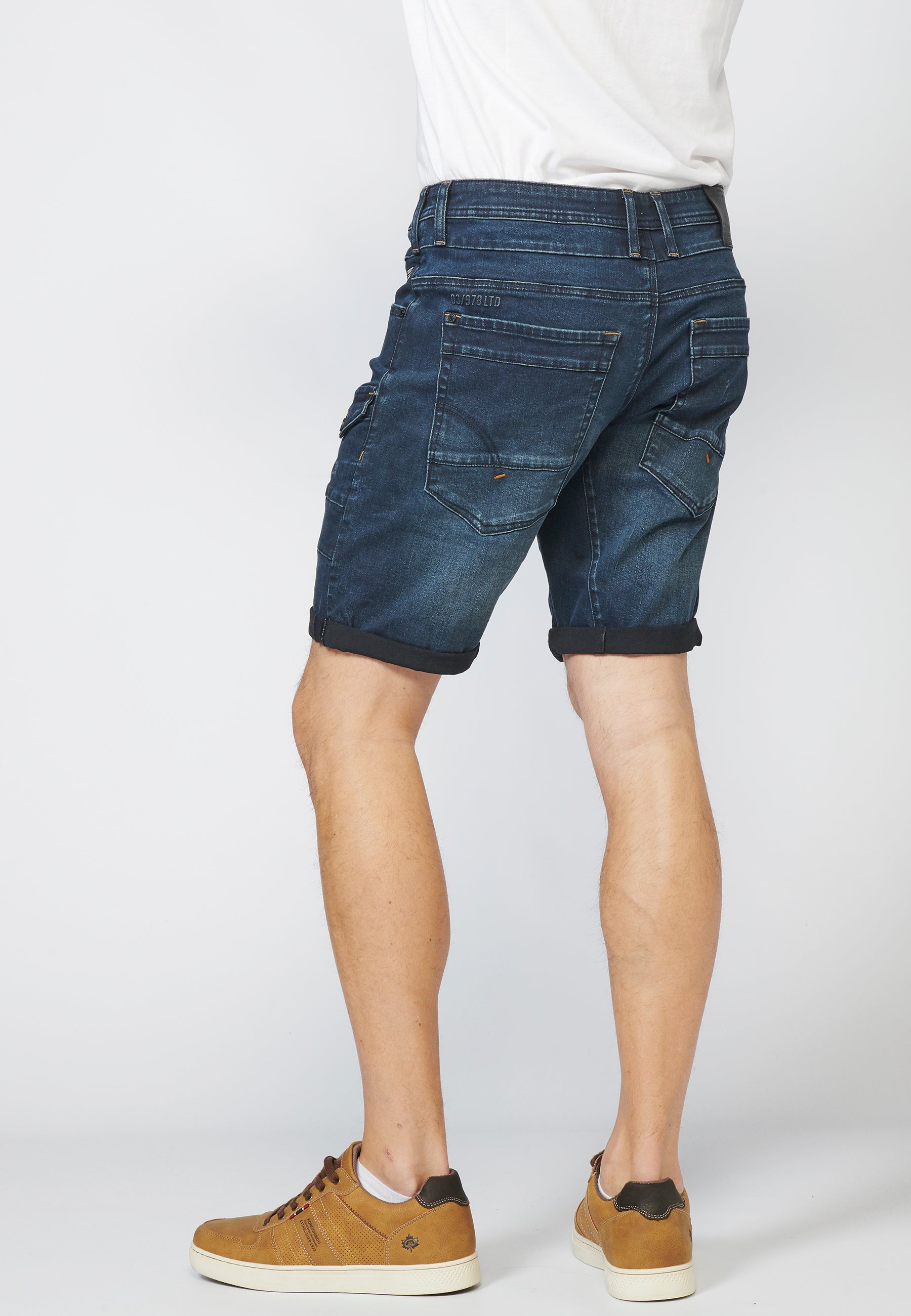 Bermuda Hombre Cargo Denim Desgastada – Koroshi Azul Oscuro