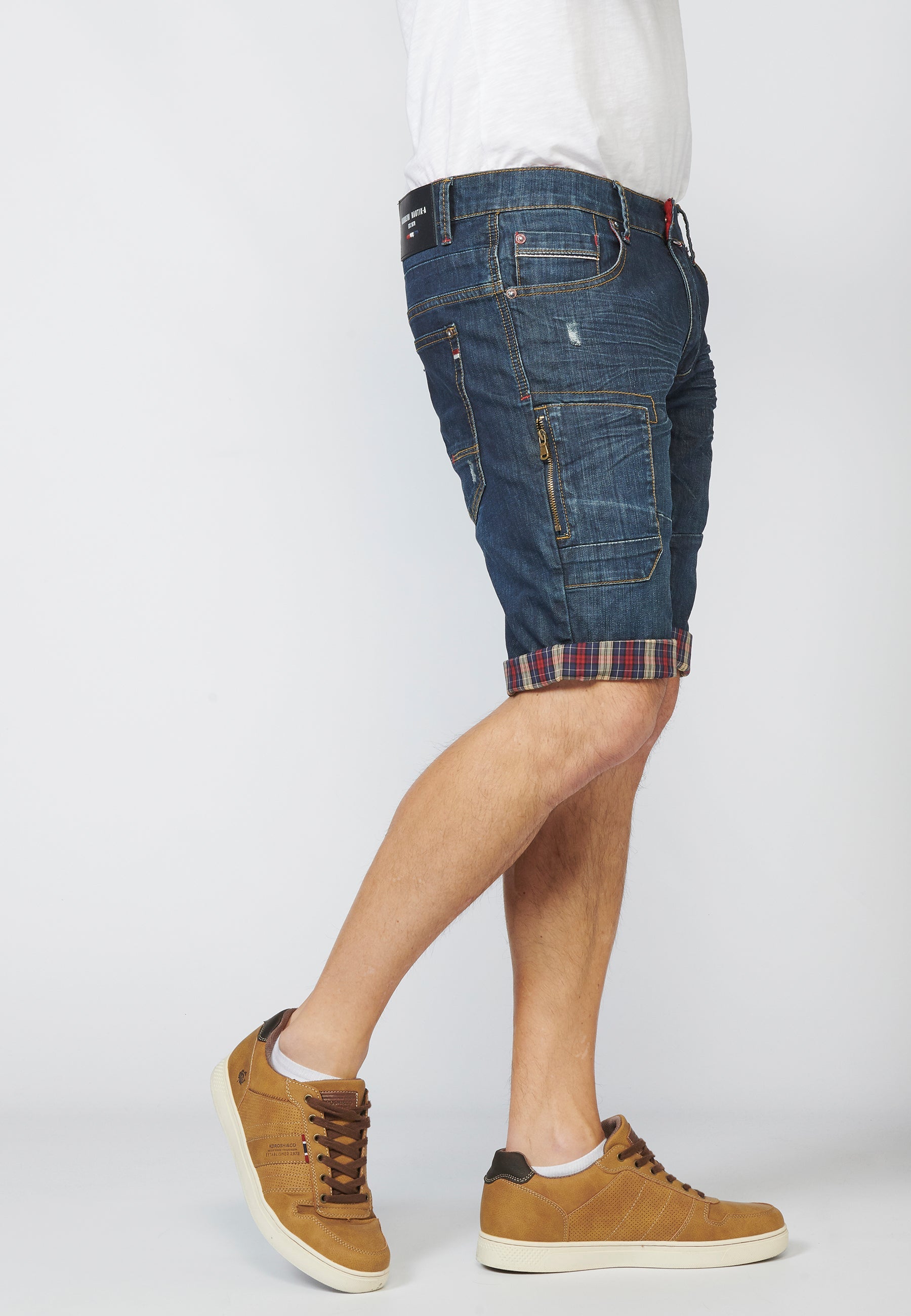 Bermuda Hombre Denim Regular Desgastada Azul Oscuro – Koroshi 2211PS47