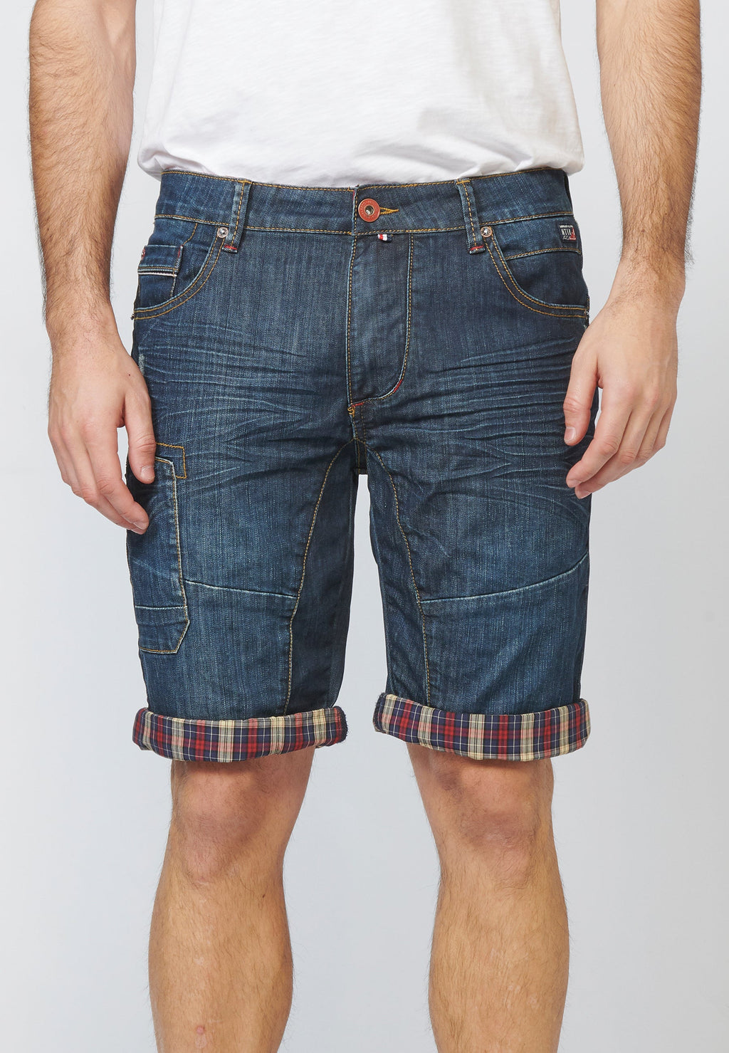 Bermuda Hombre Denim Regular Desgastada Azul Oscuro – Koroshi 2211PS47