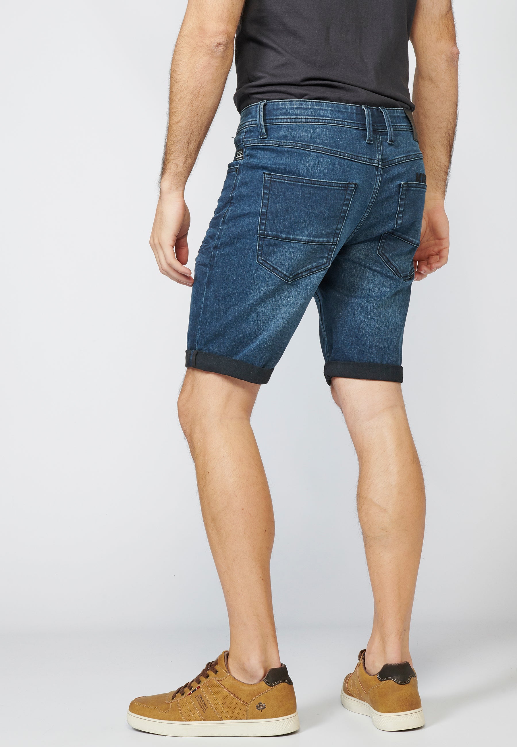 Bermuda Hombre Denim Tapered Desgastada Bordado – Koroshi Azul Oscuro
