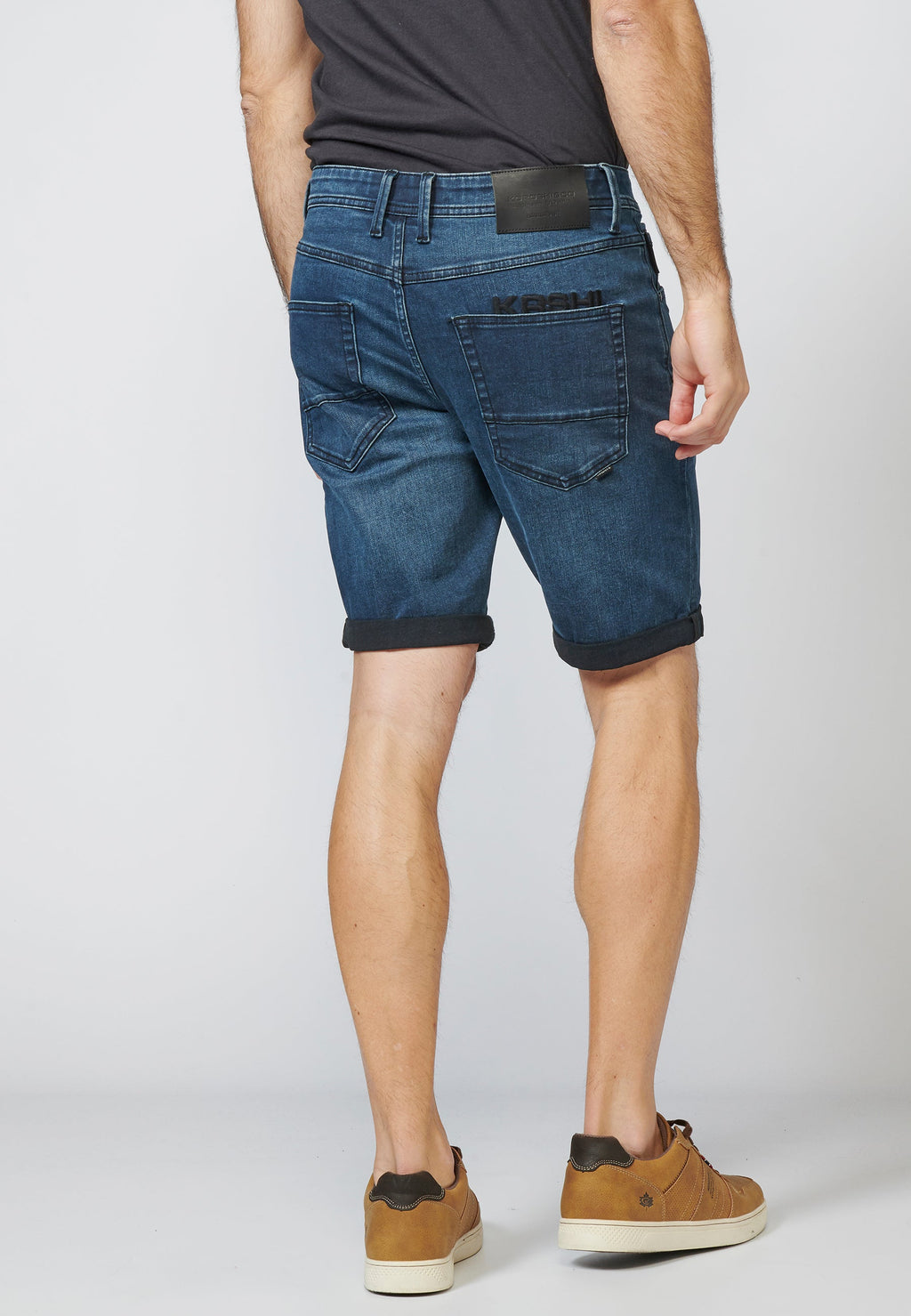 Bermuda Hombre Denim Tapered Desgastada Bordado – Koroshi Azul Oscuro