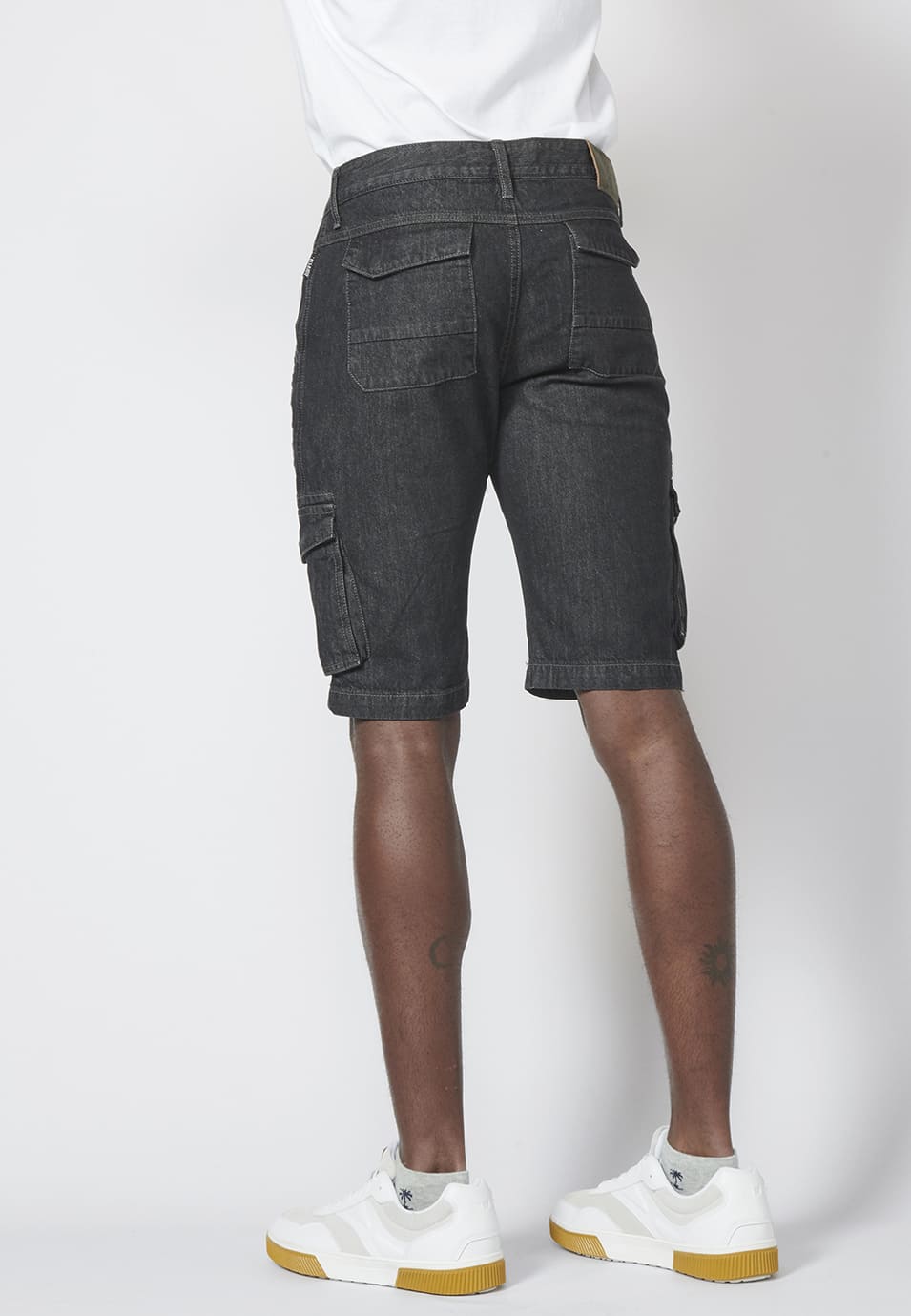 Bermuda Hombre Cargo Denim Relaxed 6 Bolsillos – Koroshi Negro