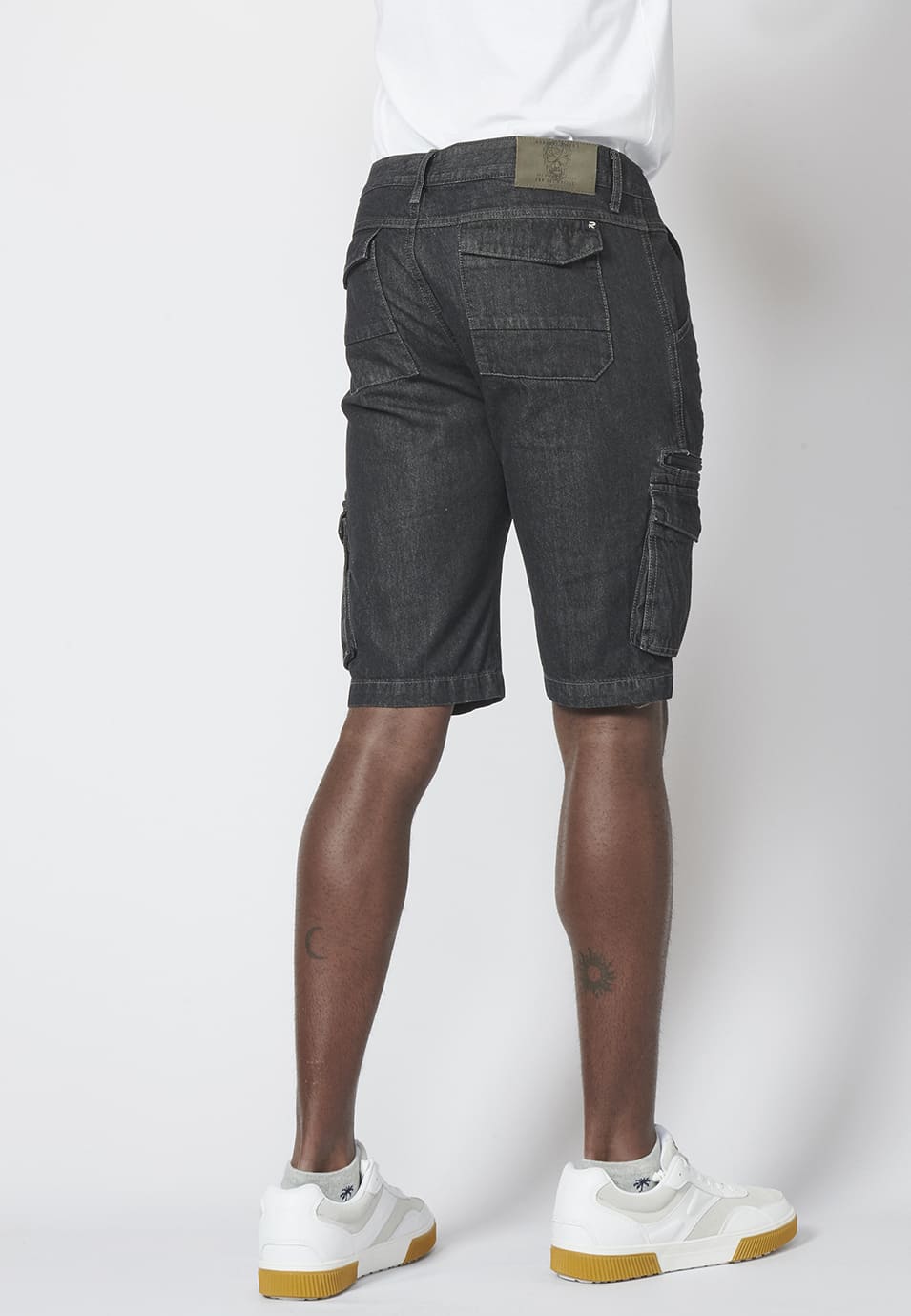 Bermuda Hombre Cargo Denim Relaxed 6 Bolsillos – Koroshi Negro