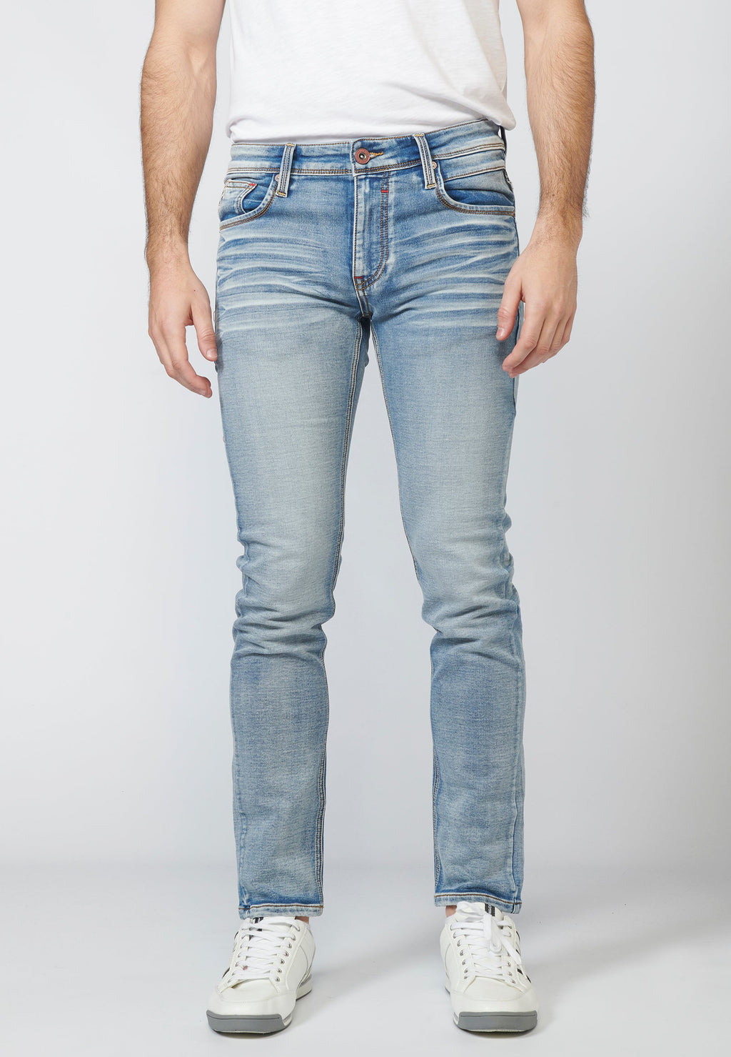 Pantalón Jeans Hombre Slim Fit Knit Denim Efecto Gastado – Koroshi Azul Claro