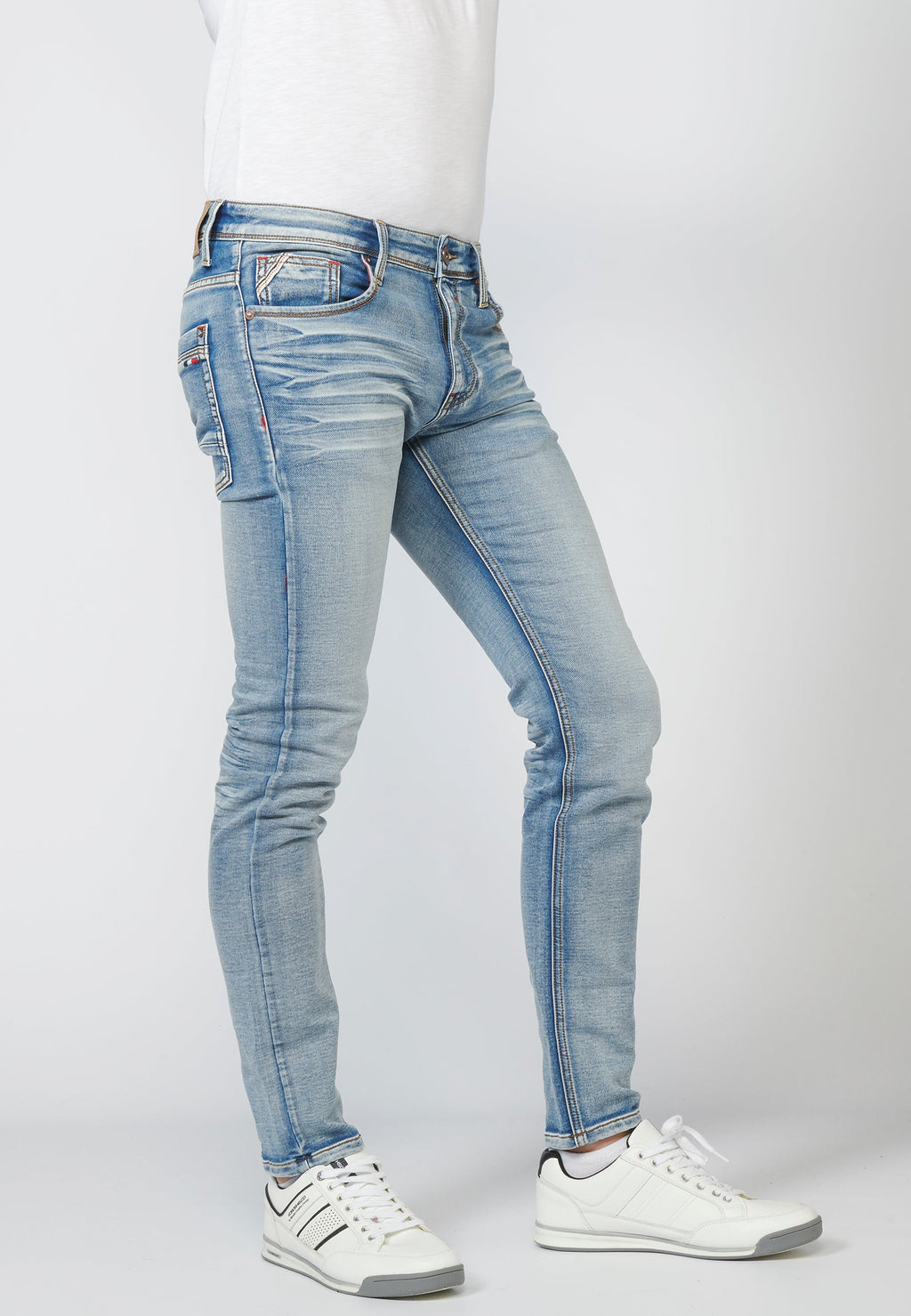 Pantalón Jeans Hombre Slim Fit Knit Denim Efecto Gastado – Koroshi Azul Claro