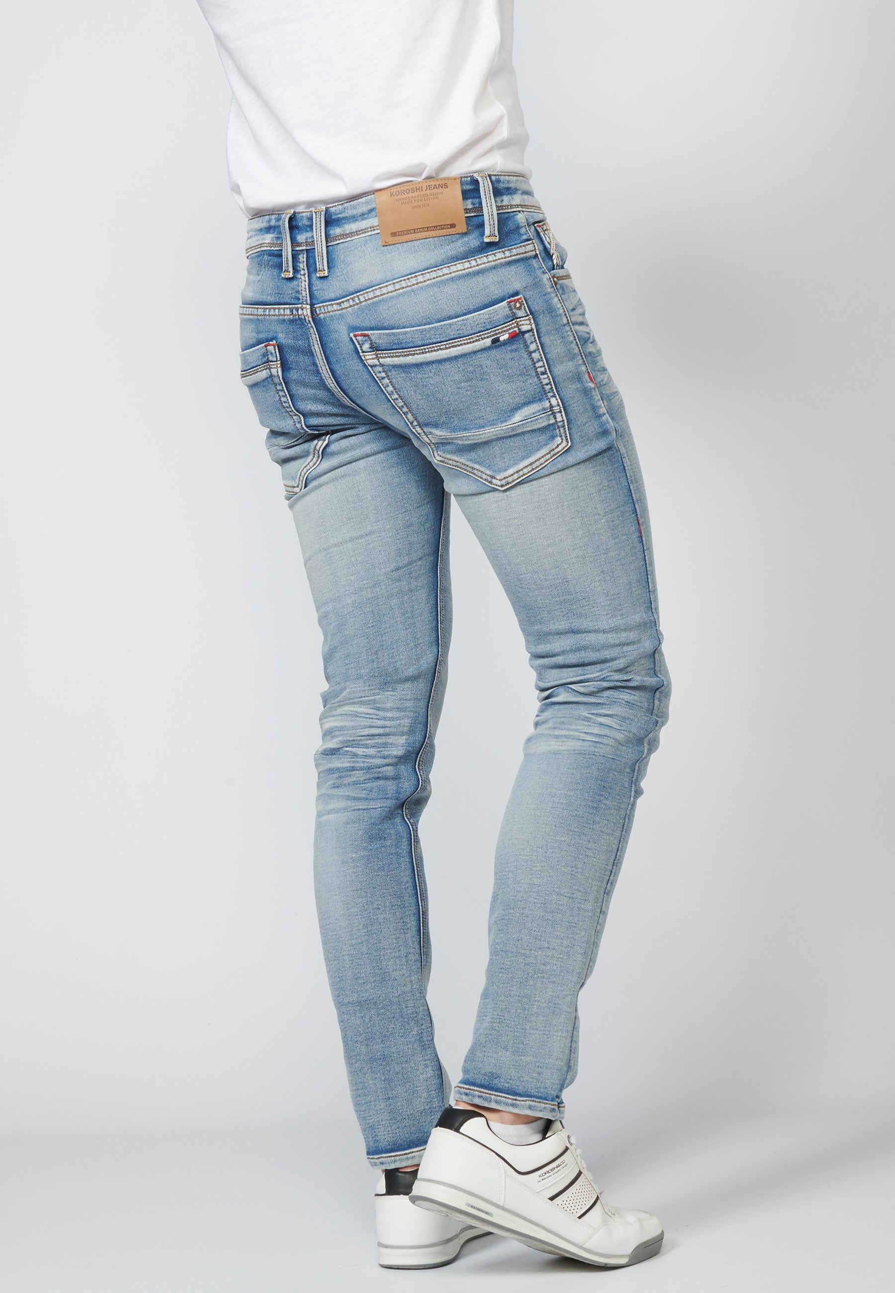 Pantalón Jeans Hombre Slim Fit Knit Denim Efecto Gastado – Koroshi Azul Claro