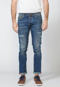 Pantalón Jeans Slim Fit Hombre Efecto Gastado y Rotos – Koroshi Azul Medio