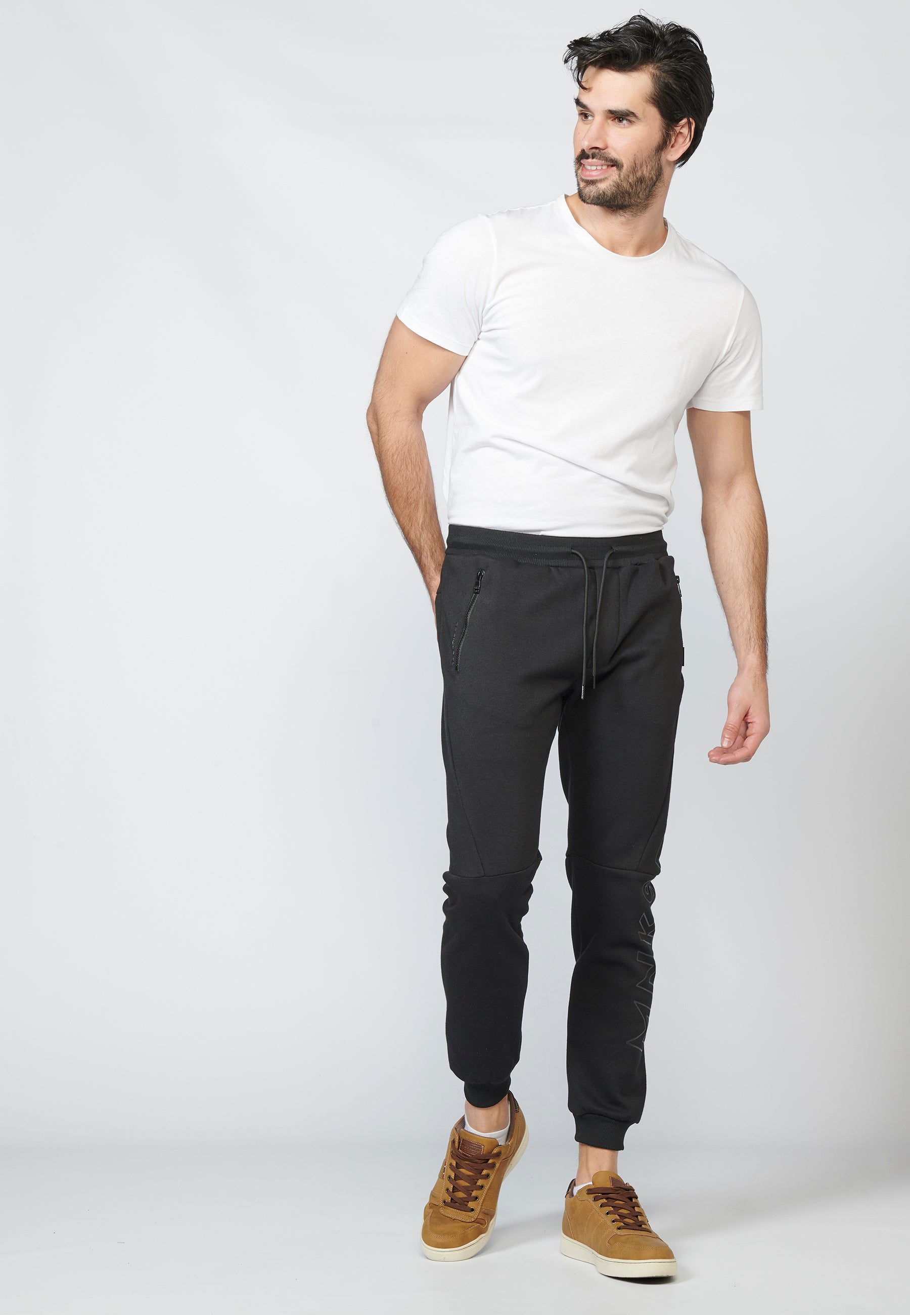 Pantalón Jogger Piqué Hombre Bolsillos con Cremallera – Koroshi Negro