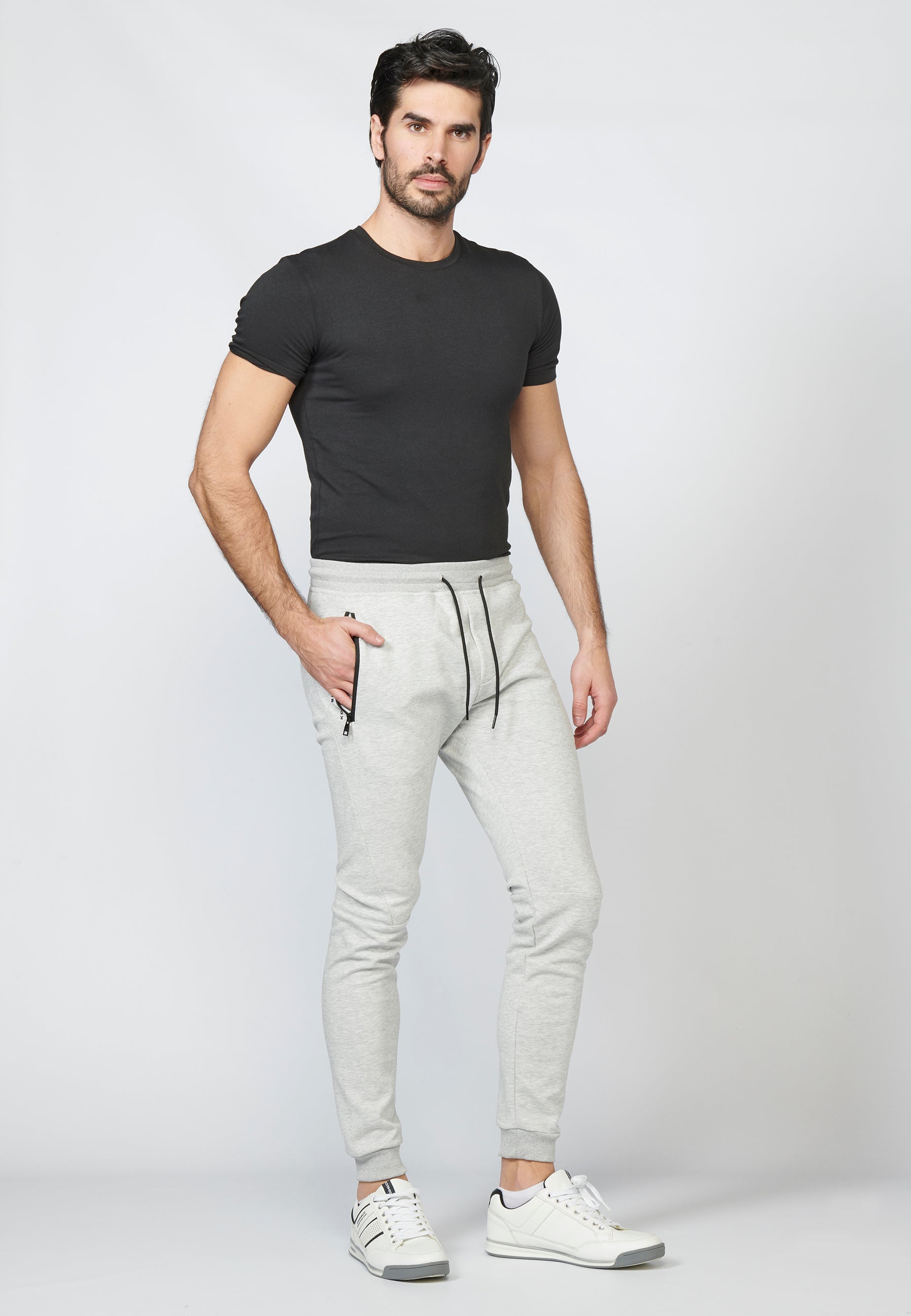 Pantalón largo deportivo jogger piqué con cintura elástica ajustable con cordón para hombre